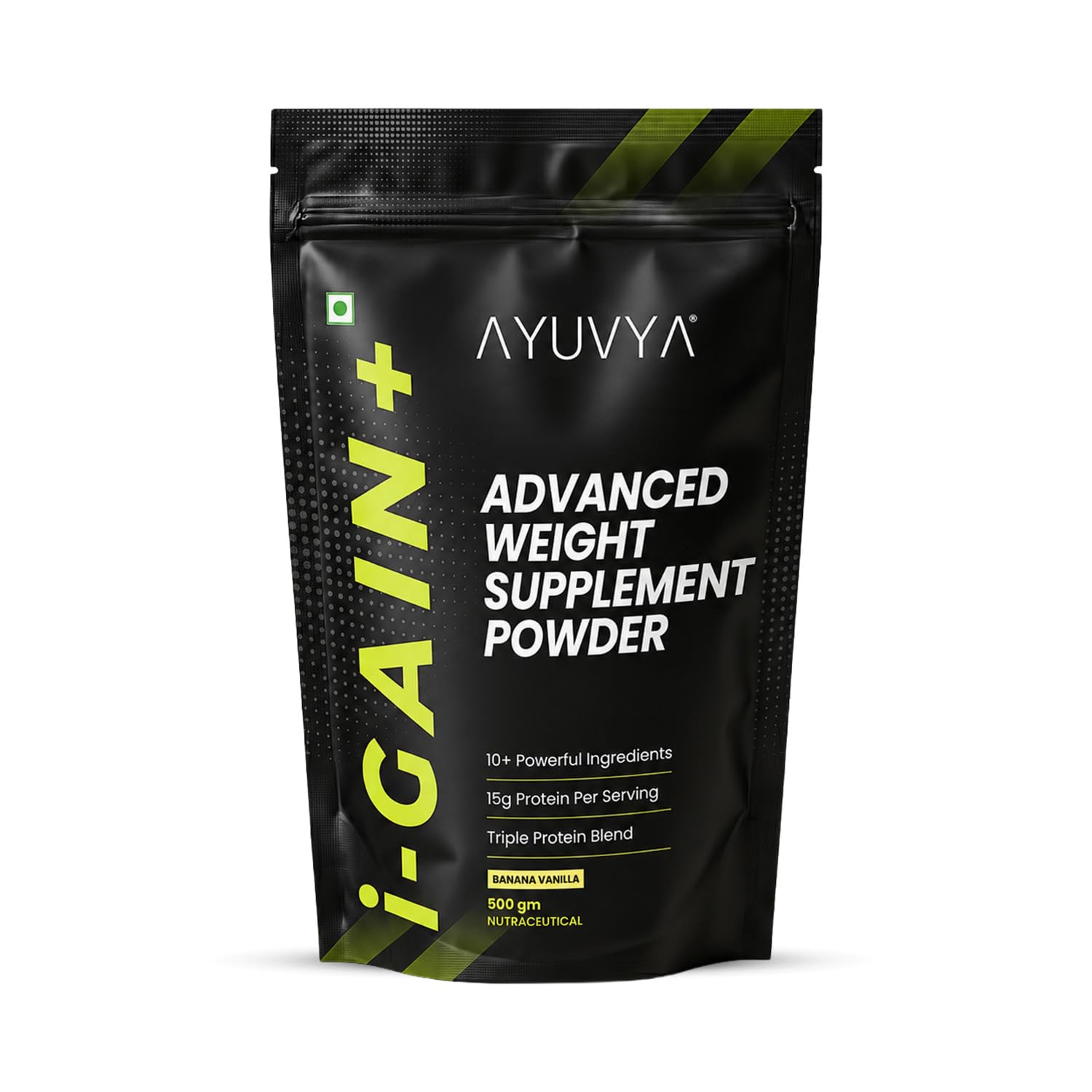 Ayuvya i-GAIN+ Weight Gain Powder | 15g Protein Per Serving | Triple Protein Blend: Whey, Soy & Milk | Added Digestive Enzymes | | No Bloating | Banana Vanilla | 500g-picture-13