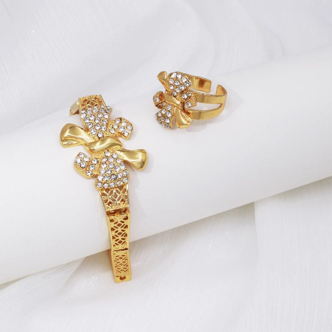 Set di gioielli con fiocco placcato oro 18carati for donna,fiocco alla moda