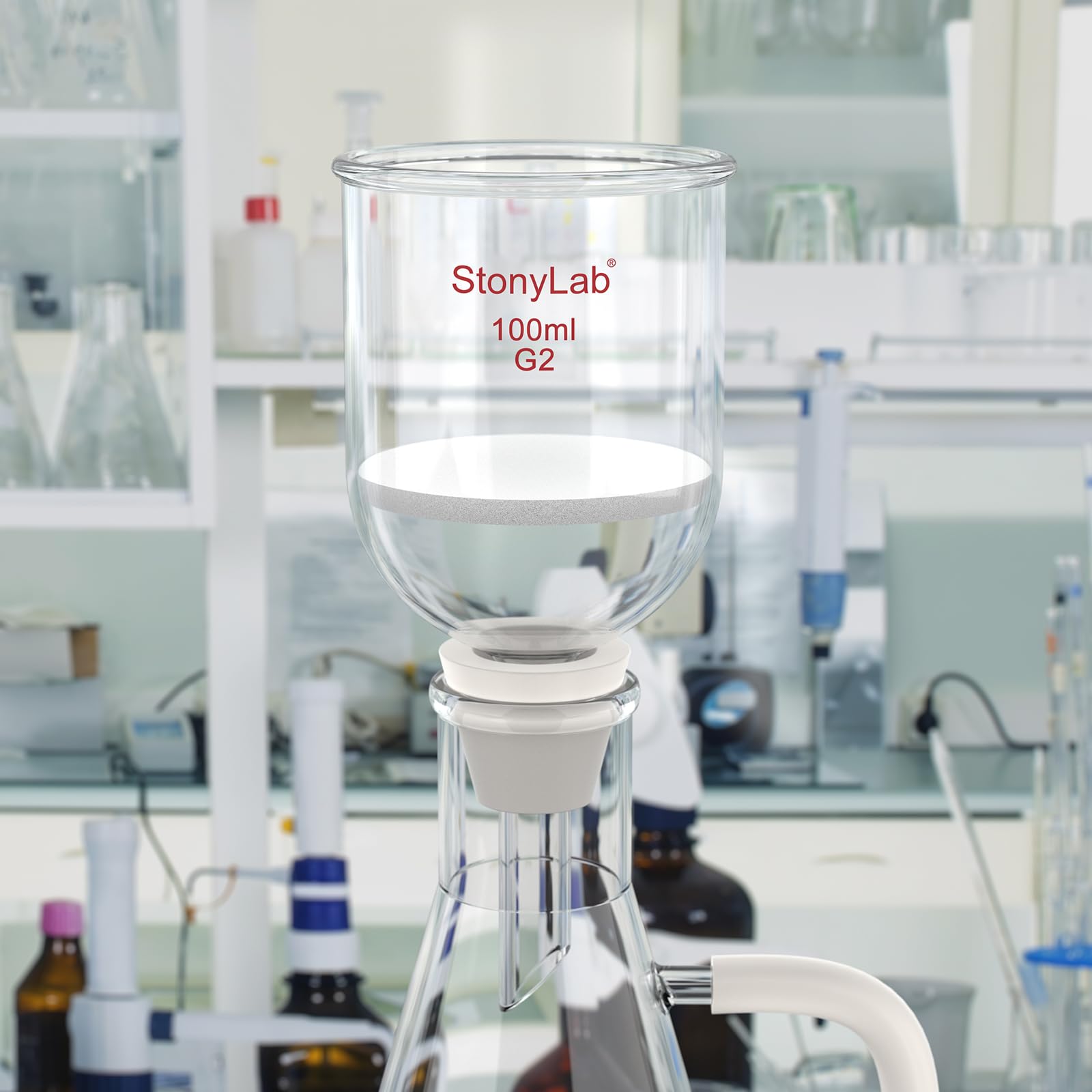 StonyLab borokrzemowy szklany lejek filtrujący ze średnim fretem (G2), średnica wewnętrzna 56 mm, głębokość 60 mm (100 ml)