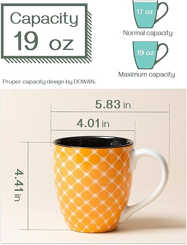 Miniatura 4 de DOWAN Juego de 6 tazas de café, tazas grandes de porcelana de 16 onzas para café, té y cacao, colores vibrantes