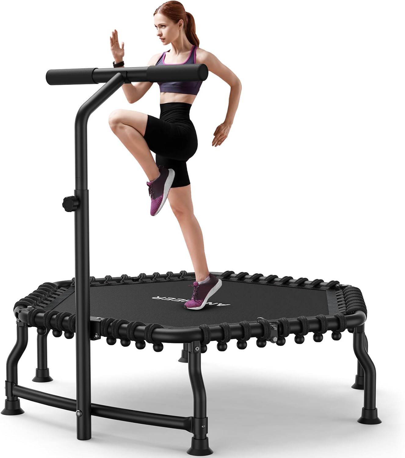 ANCHEER 50" Rebounder Trampoline for Adults- 2025 Foldable Mini Trampoline with Bar- Exercise Trampoline for Adults, Max Load 560lbs, for Indoor/Garden Workout Dark
