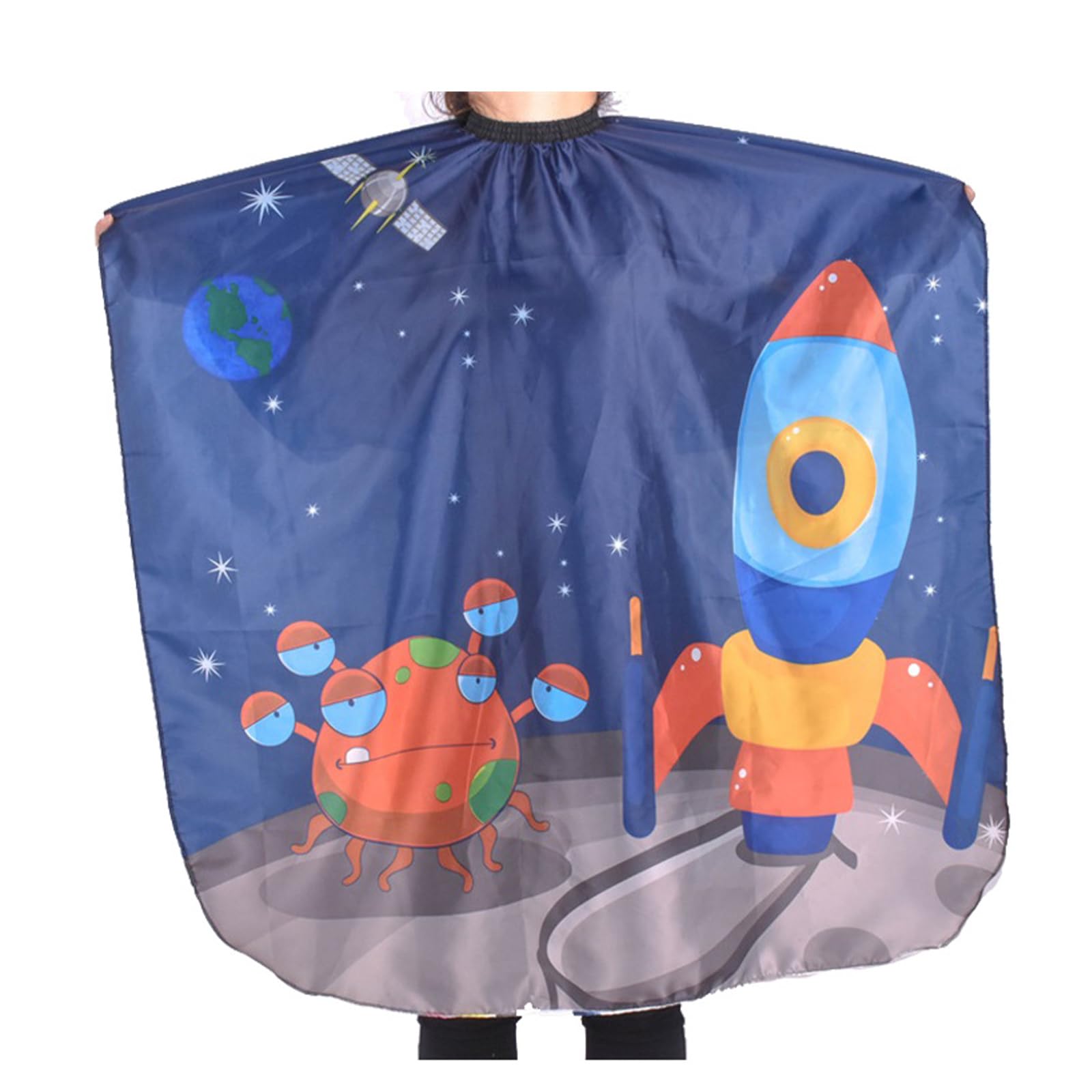 1 piezas Capas de Peluquería para Niños,Profesional Capas de Corte de Pelo,Delantal Peluqueria,Delantal para Peinar el Pelo,Kids Hair Cape,Diseño Espacial Patrón de Cohetes para Niño Niños Niñas