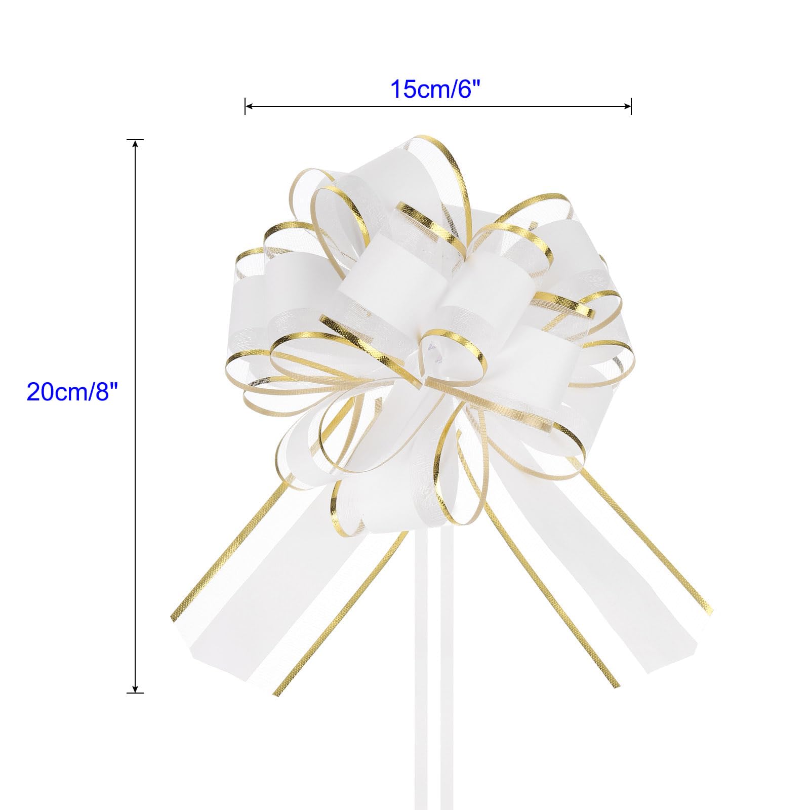 Unifizz 10pcs 6 Inch White Pull Bows with Gold Edge Ribbon Large Gift Bows for Valentine's Day Xmas Holiday Decoration Baskets Gift Wrapping - Image 2