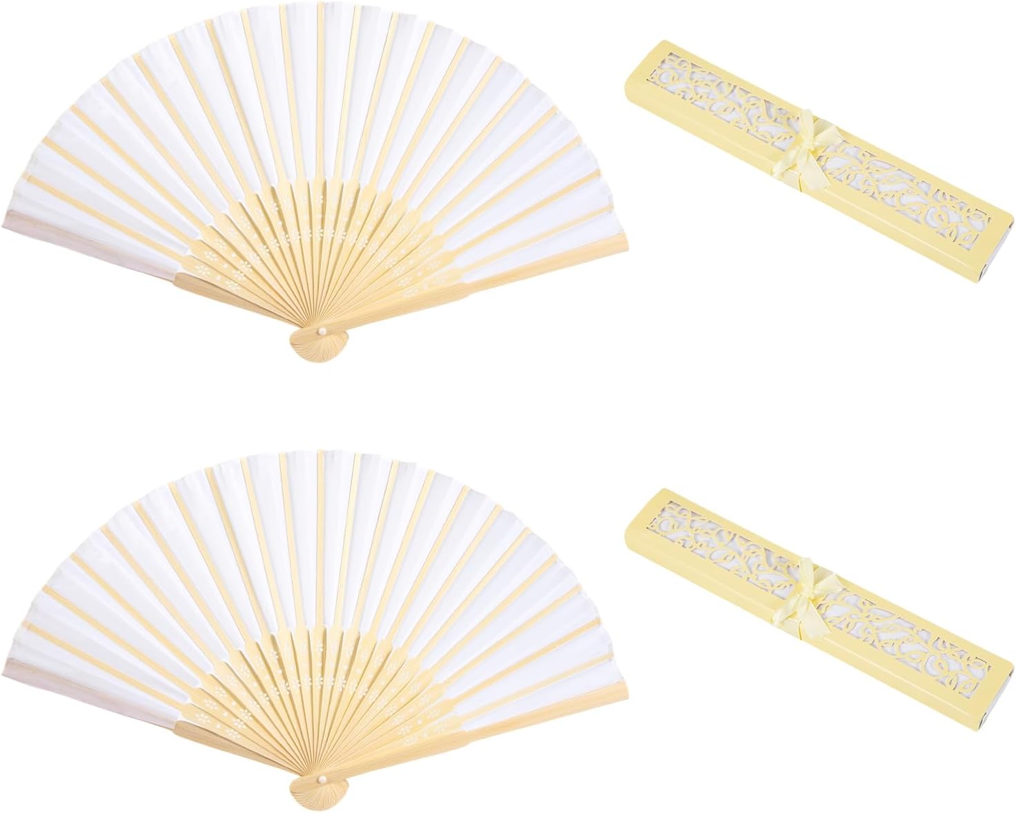2Pcs White Folding Fans,Hand Fan for Women,Foldable Bamboo Fans,Silk Fabric Chinese Japanese Handheld Folded Fan for DIY Decoration Wedding Dancing Party Festival Summer