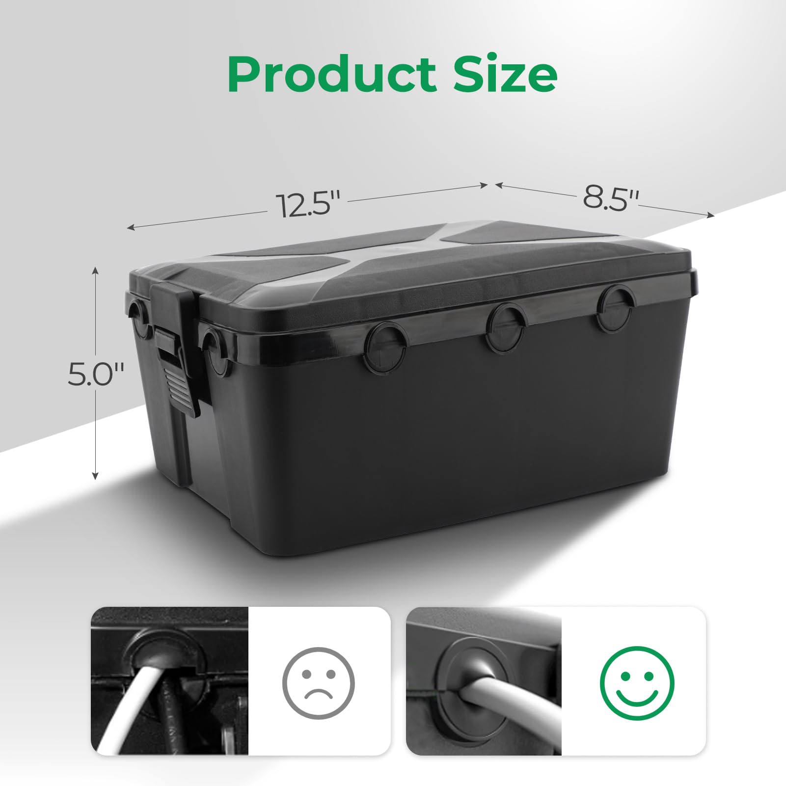 Gugxiom Large Waterproof Cable Box for Outdoor, 32 x 22 x 13 cm, IP54, Outdoor Electric Box, 7 Cable Ports, Kabelbox für Schutz von Verlängerungskabeln, Steckdosenleisten und Außensteckern(Schwarz)