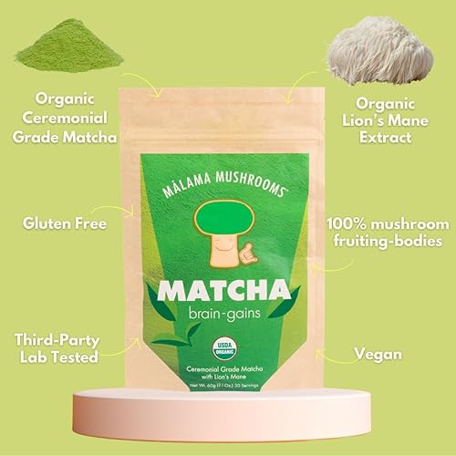 Miniatura 2 de Malama Polvo matcha de grado ceremonial, polvo de té verde matcha japonés de primera calidad con extracto de melena de león orgánico, sin gluten,
