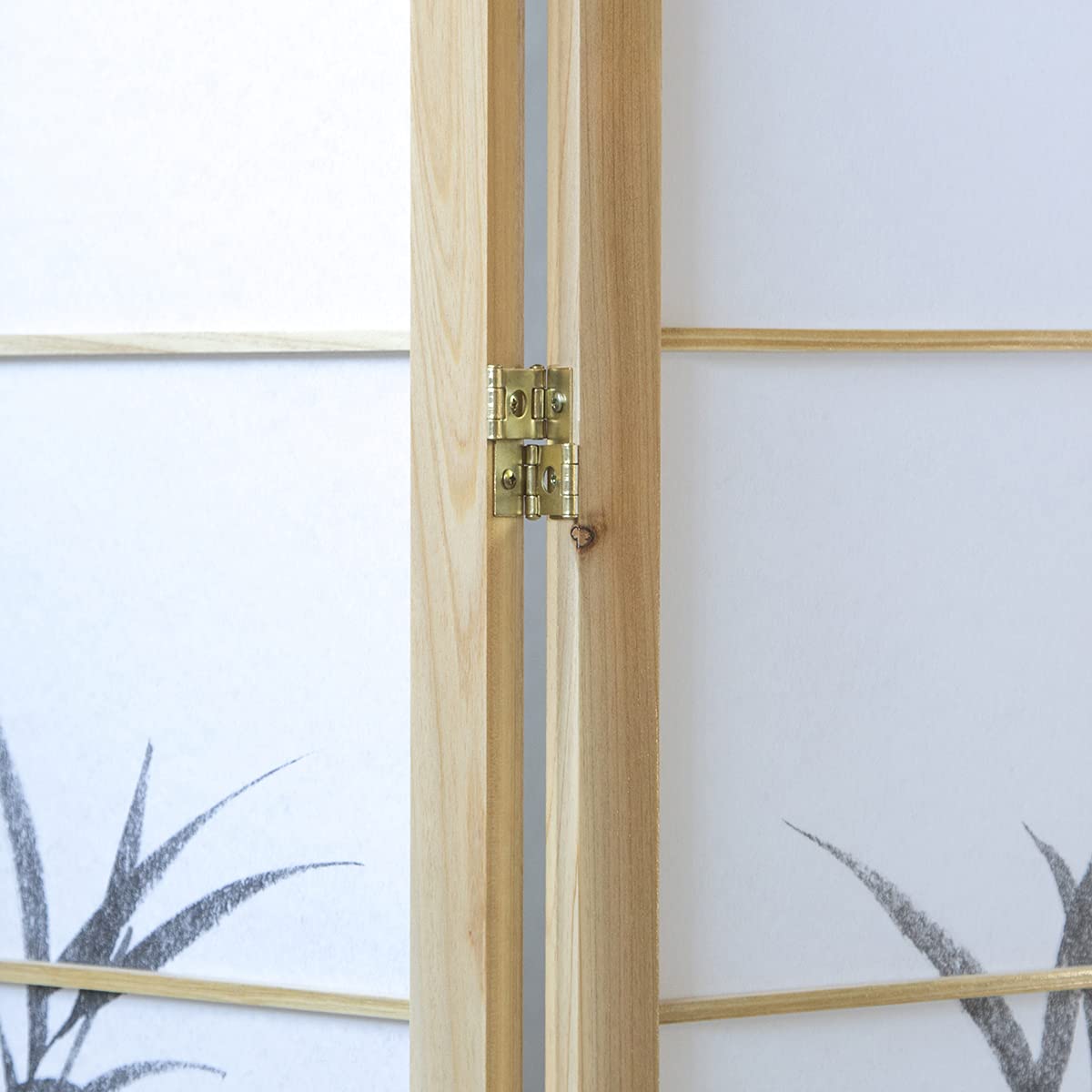 PEGANE Paravent Japonais en Bois Naturel avec Dessin Bambou 5 Panneaux