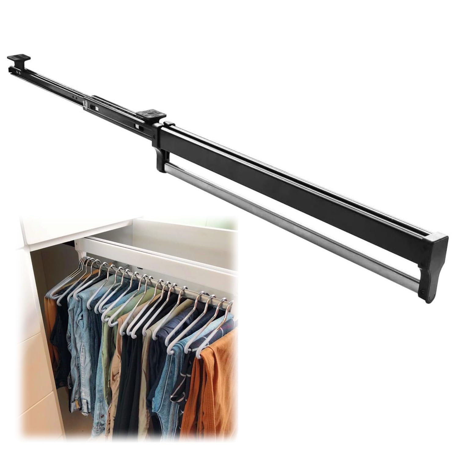 AYCDL Adjustable Closet Rod 292mm597mm SpaceSaving Clothes Hanr Rail for Scarves & Jeans Black for nizing Wardrobes and Maximizing Sto,Black-447mm