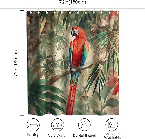 Miniatura 4 de Colorful Ombre Parrot Shower Curtain Forest Animal Theme Bathroom Bathtubs Fabric Plant Leaf Shower Curtain Set with 12 Hooks 72 x 72 inches