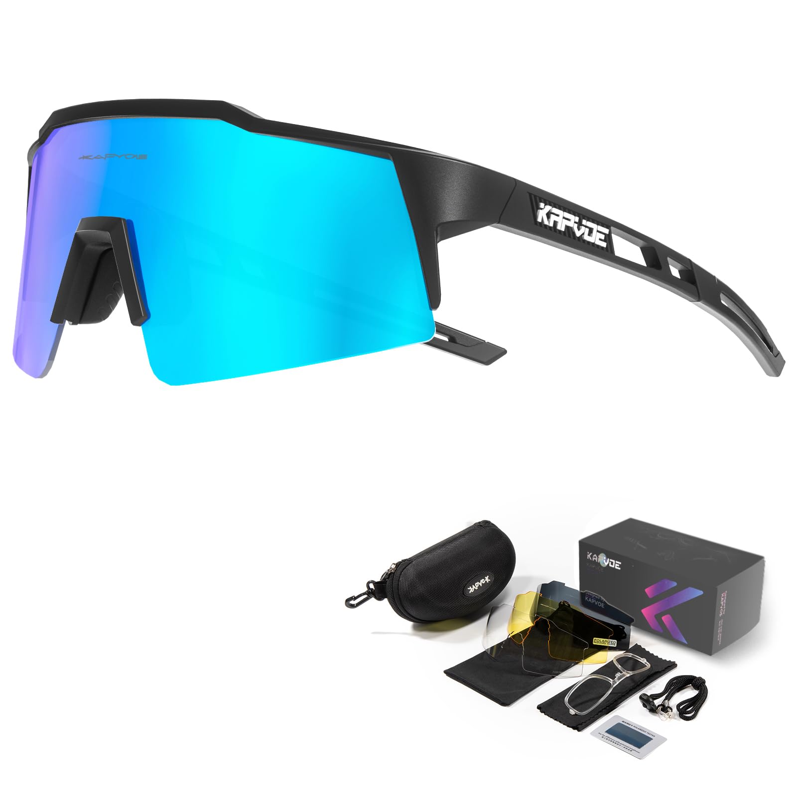 KAPVOE Gafas de Ciclismo Polarizadas con 4 Lentes Intercambiables Mujeres Hombres TR90 Gafas de Sol Deportivas Running