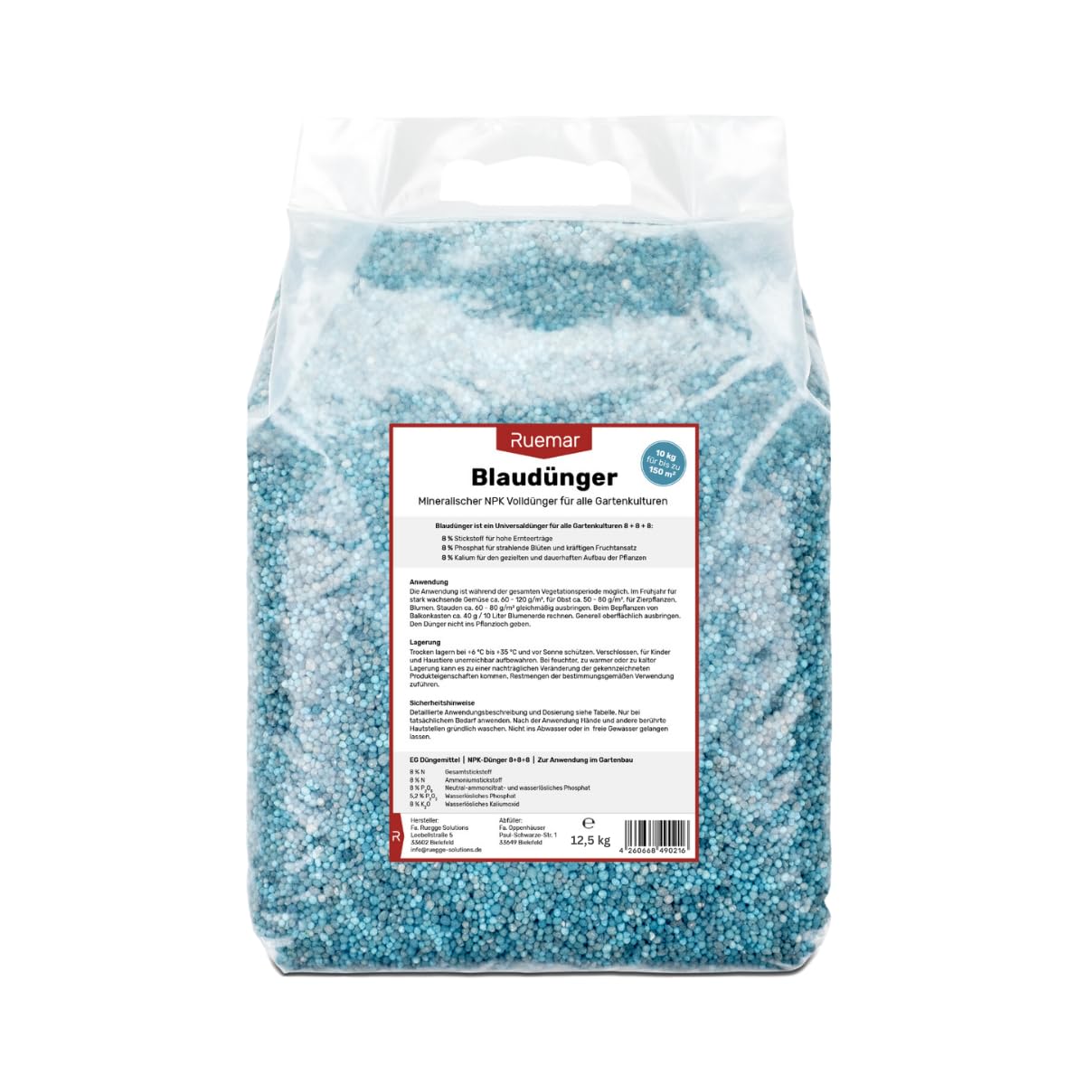 Ruemar Blaudünger NPK Dünger für Pflanzen 12,5 kg Universal Langzeitdünger Obst und Gemüse Blumen 8 8 8 organischer Pflanzendünger Zimmerpflanzen
