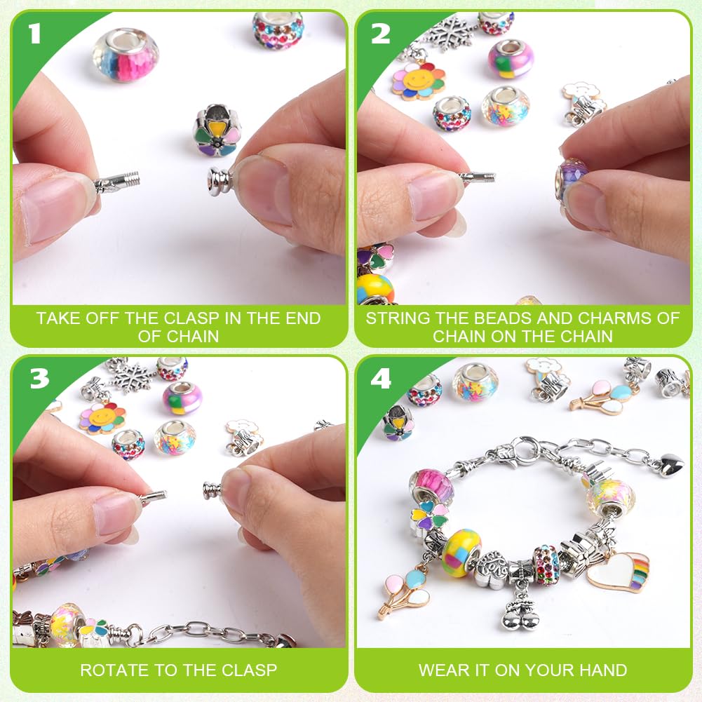 AUAUY Kit per realizzare braccialetti per ragazza, 66 perline verdi, regalo per bambini dai 5 ai 12 anni, giocattoli artigianali natalizi