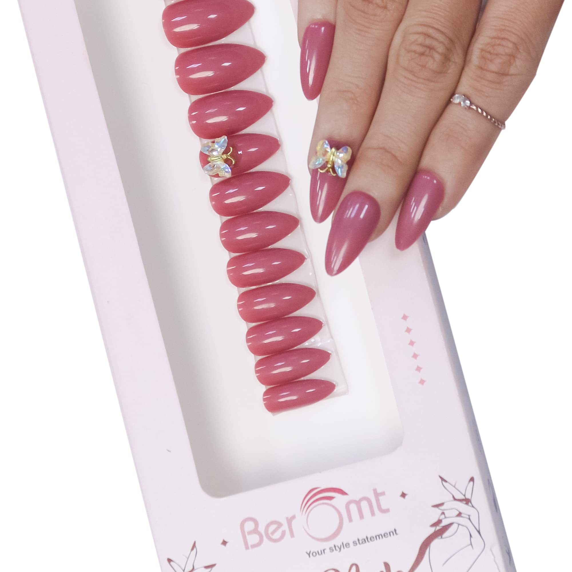 Beromt false Nails Beromt Butterfly Charm Nails Artificial False nail extension | Ready to apply, easy to use | Easy Peel Of Removal Claws - BFNC06BFC-image-20