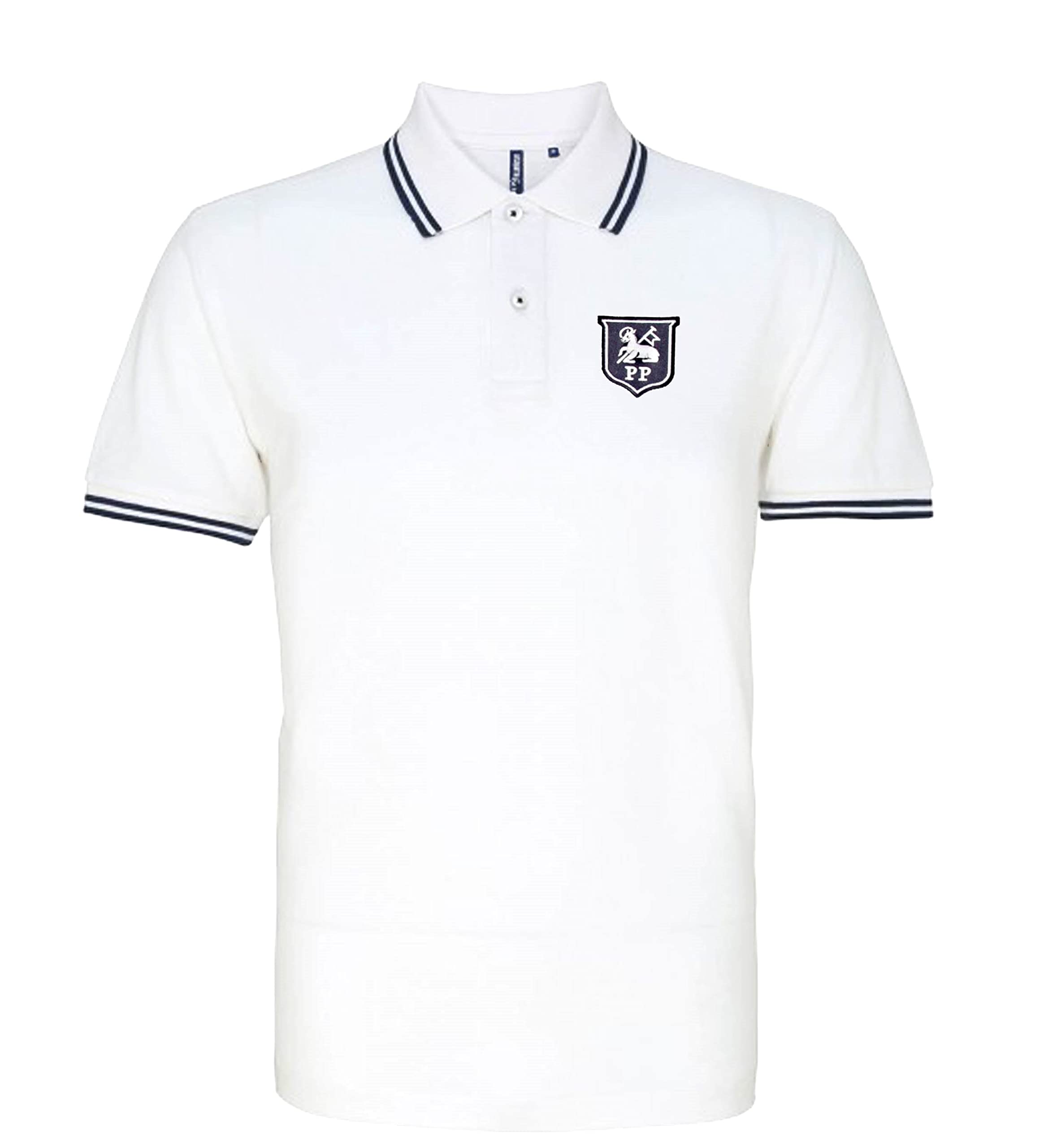Preston 1940-1960s Retro Football Iconic Polo Embroidered Logo White/Navy