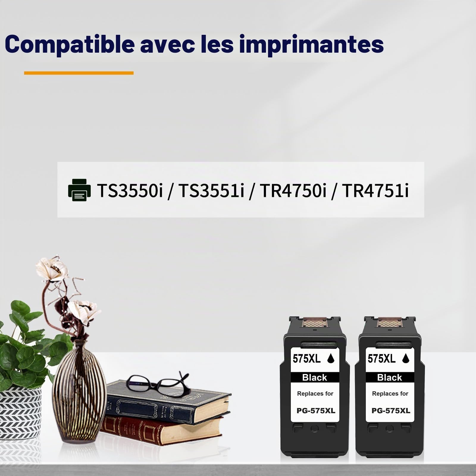575XL PG575XL Cartouche d'encre 2 Noir Compatible pour Canon PG-575 PG-575XL pour PIXMA TS3550i TS3551i TR4750i TR4751i Imprimante Multipack