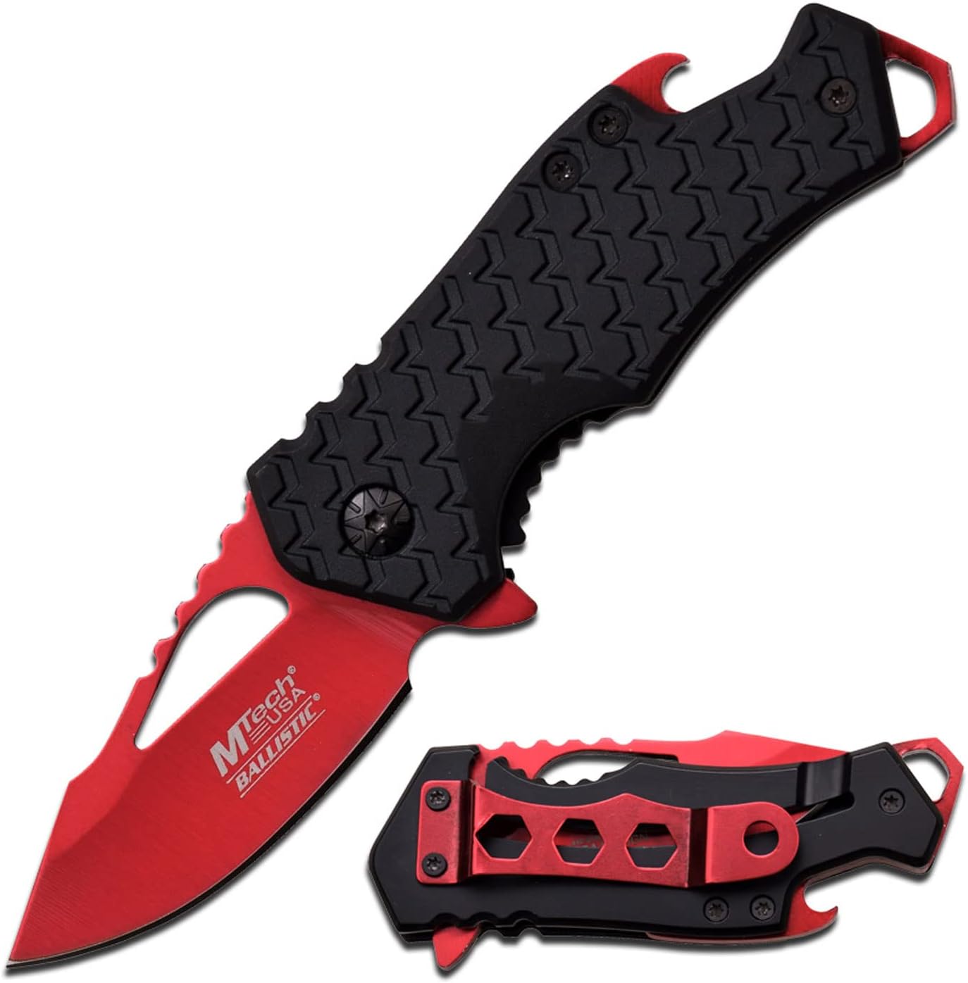 MTech USA – Pocket Folding Knife – Fine Edge Steel Blade, Aluminum/Nylon Fiber Handle, Bottle Opener and Pocket Clip, Tactical, EDC, Self Defense- MT-A882