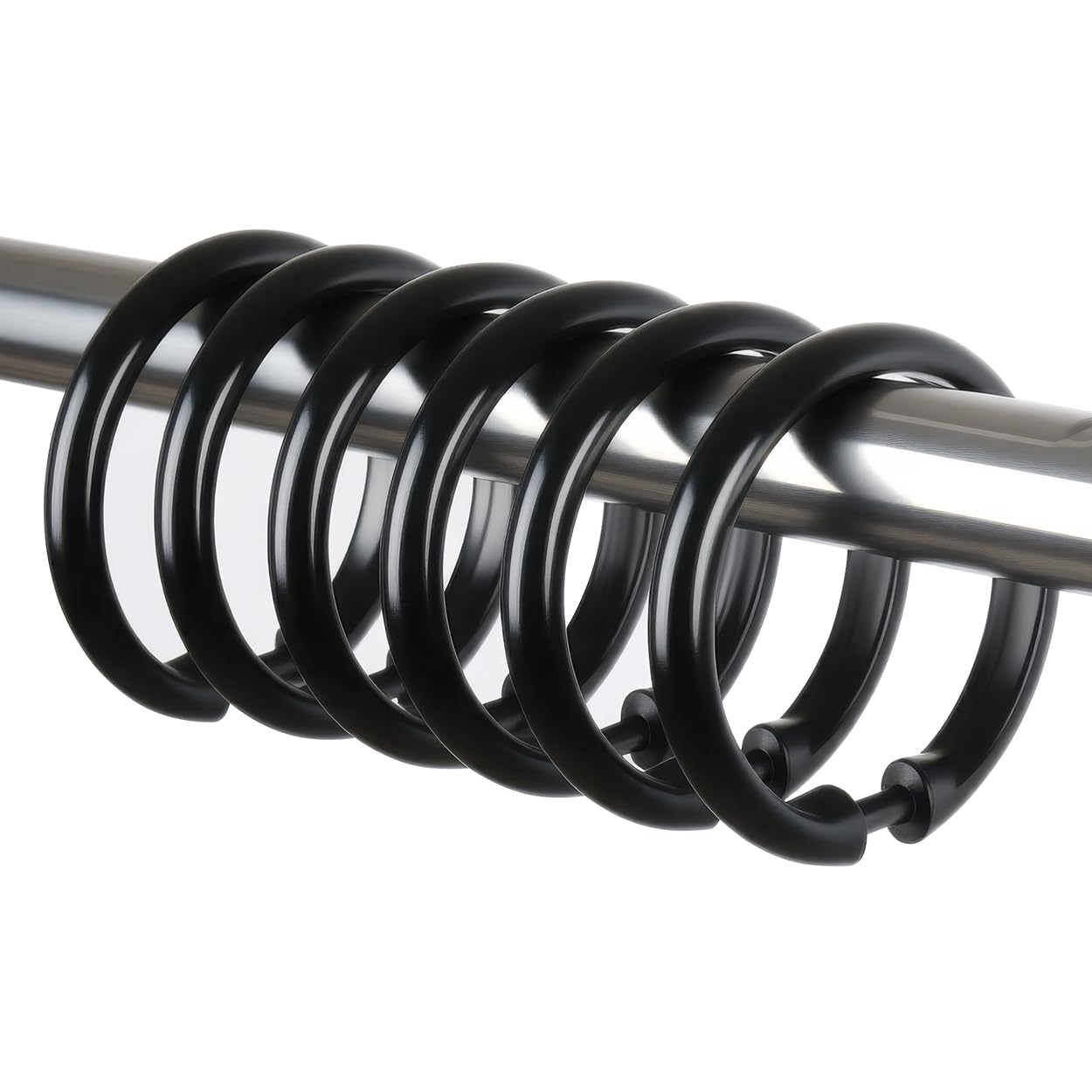 12 PCS O Shaped Black Plastic Shower Curtain Rings, Easy Snap Closure Shower Curtain Hooks for Bathroom