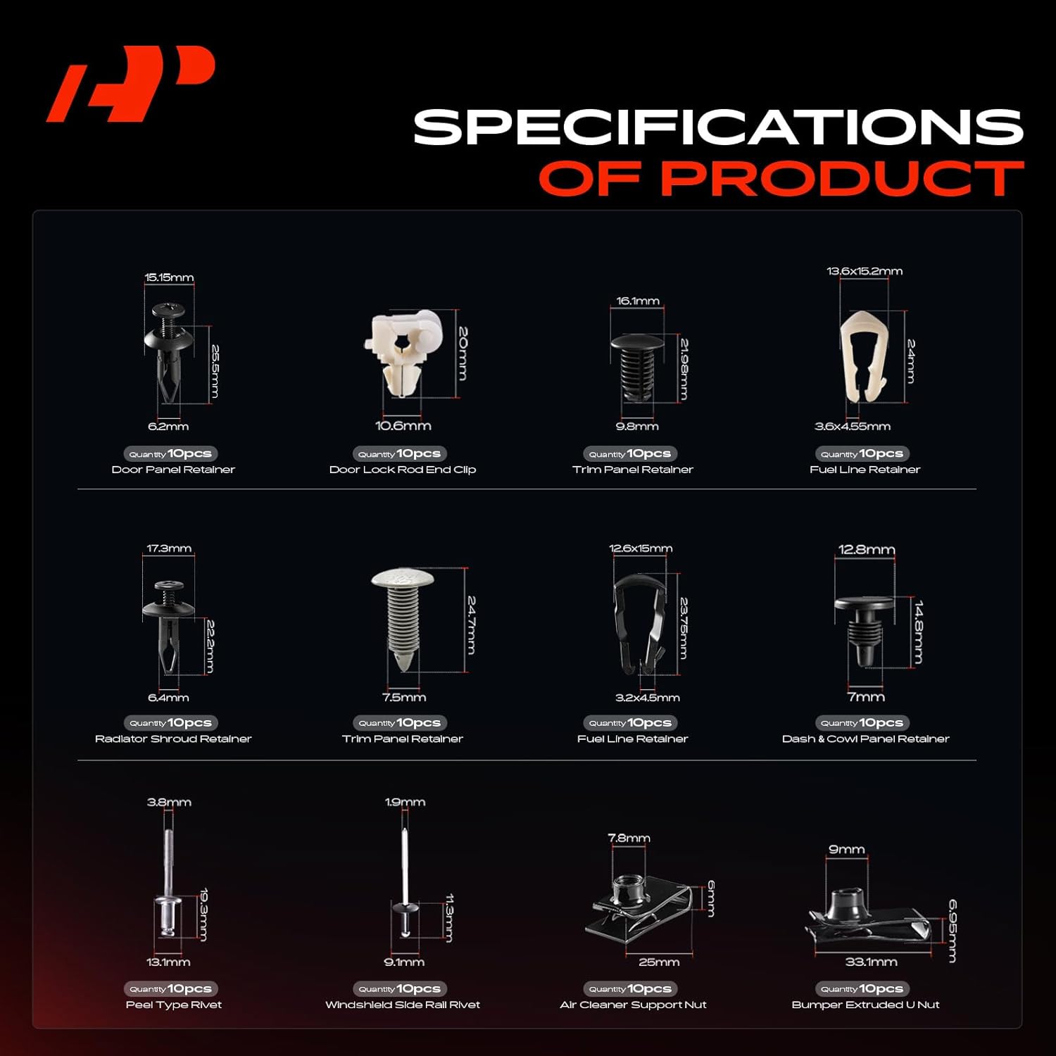 A-Premium 240 PCS 24 Sizes Car Retainer Clip Kit Compatible with Ford Explorer 1991-2001 Bumper Fender Door Trim Auto Push Pin Plastic Rivet Fastener Replacement Set, w/Removal Tool