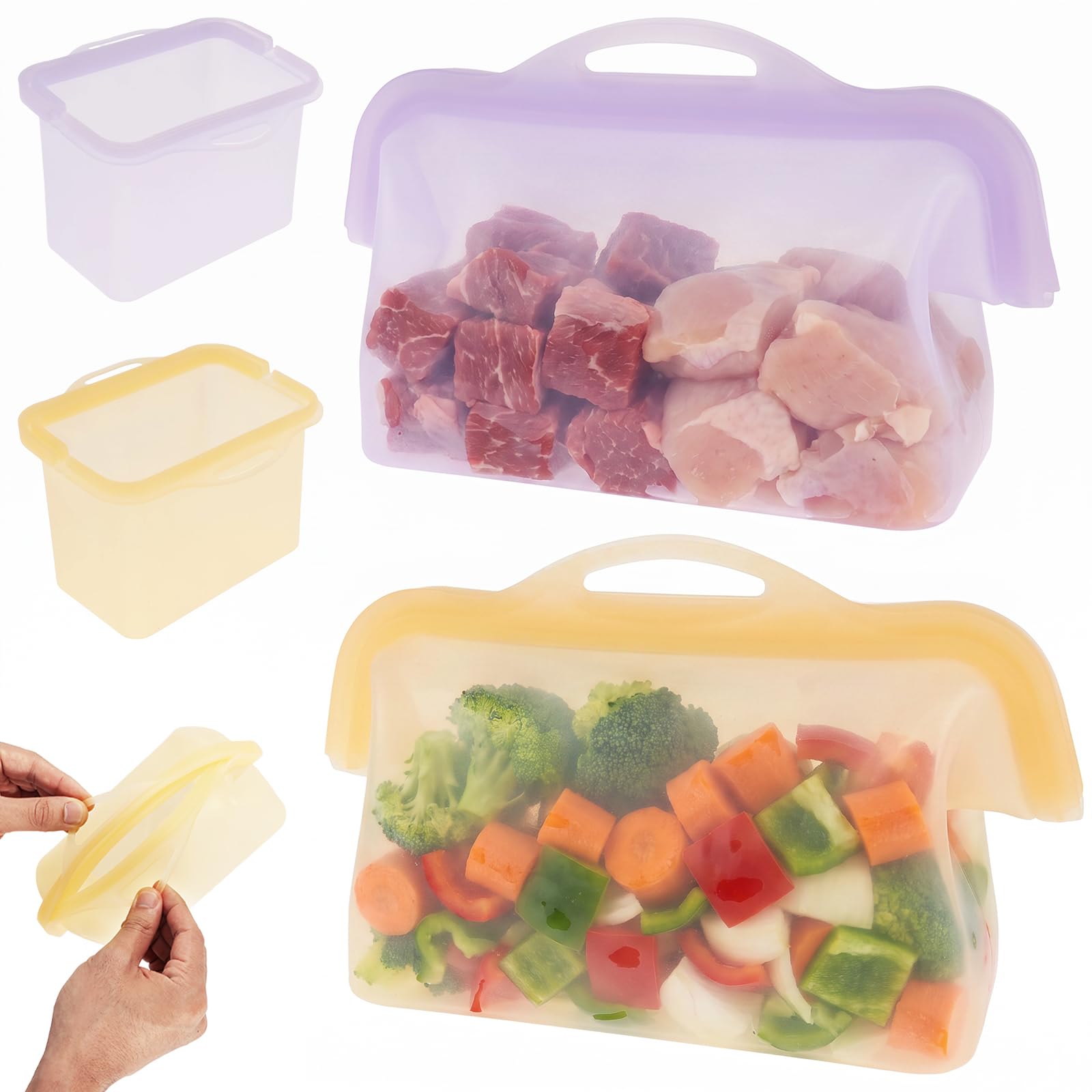 2Pack Silicone Food Storage Bags Reusable Stand Up Freezer Pouches(Style 1)