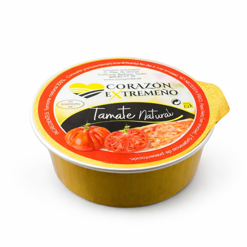 CORAZON EXTREMEÑO Tomate Natural Rallado Monodosis 30x25g | 100% Tomate Natural | Sin Conservantes ni Colorantes | Sin Gluten ni Lactosa | Ideal para Tostadas y Hostelería | Entrega en 24h