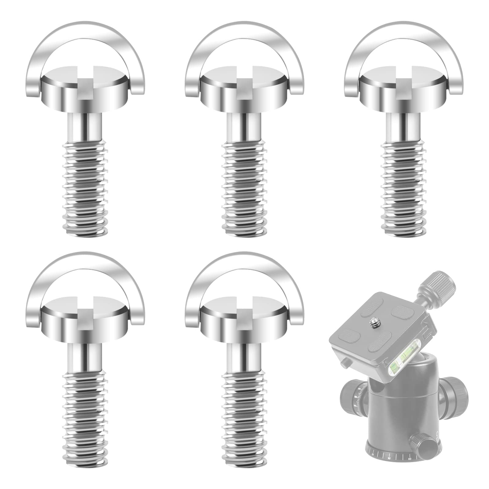 Camera Mounting Screws Set, 5Pcs 1/4 Inch Stainless Steel D-Ring Screws for Camera Tripod, Camera Fixing and Release Screw Kit (0.83 * 0.62 inch)