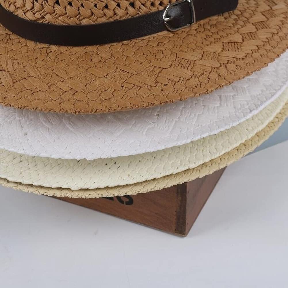 Homme Chapeau de Cow-Boy Fait Main Panama Chapeau de Paille Été Large Bord Anti-Soleil Chapeau de Fedora et Trilby Réglable Femme Chapeau de Soleil Plage Loisirs Anti-UV Chapeau de Jazz Hip-Hop