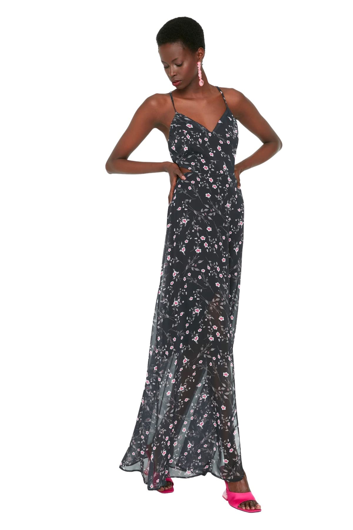 Trendyol Woman Maxi A-line Regular fit Woven Dress,Anthracite,40