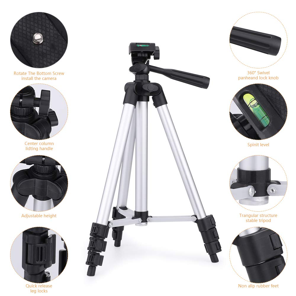Treppiede da Viaggio per Fotocamera, Tripod di Alluminio Leggero da 50cm, Treppiedi da Viaggio per Cellulare e Fotocamera + Supporto Universale Treppiedi per Smartphone