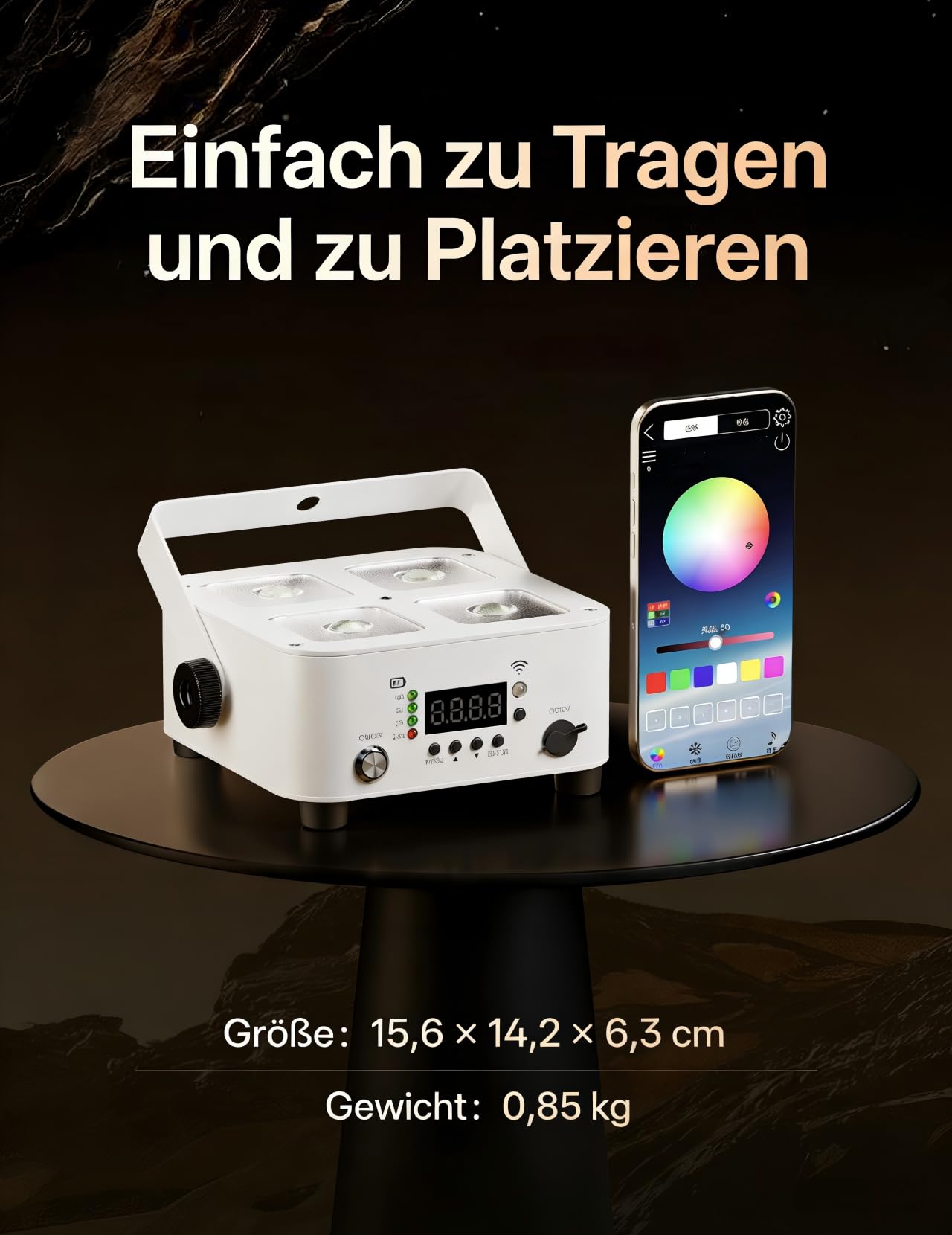 4x10W RGBWA+UV LED PAR Strahler mit Akku, 5200mah Wiederaufladbare Partybeleuchtung mit Fernbedienung, APP, RI, Wireless DMX für DJ Shows, Bühne, Hochzeiten, Party，Disco und Außenbereich.(Weiß)