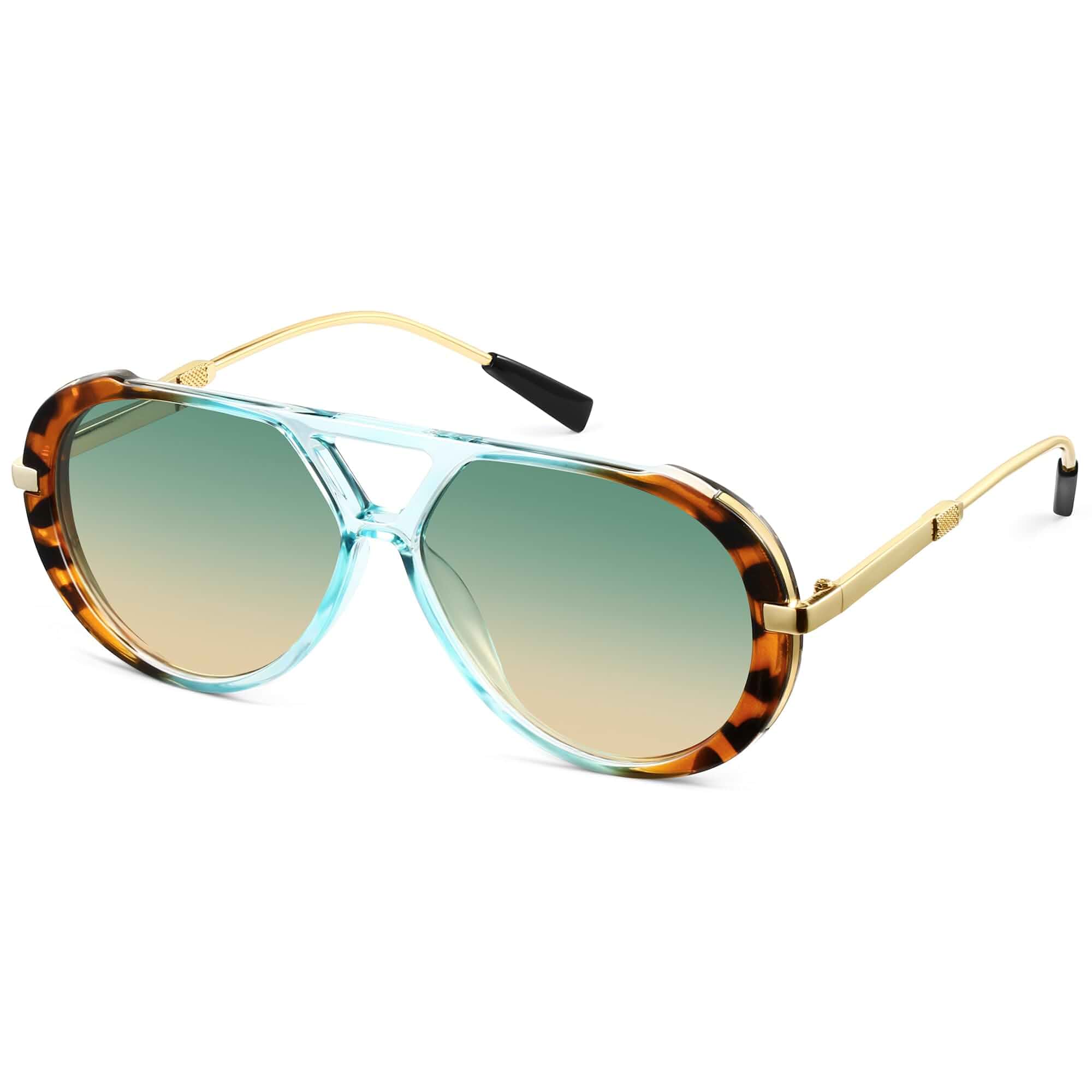 Trendy Oversized Aviator Sunglasses for Women Men Retro 70s Square Flat Top Shades with Stylish Thick Frame & Double Bridge Design, UV400 Mixed Material Eyewear for Driving