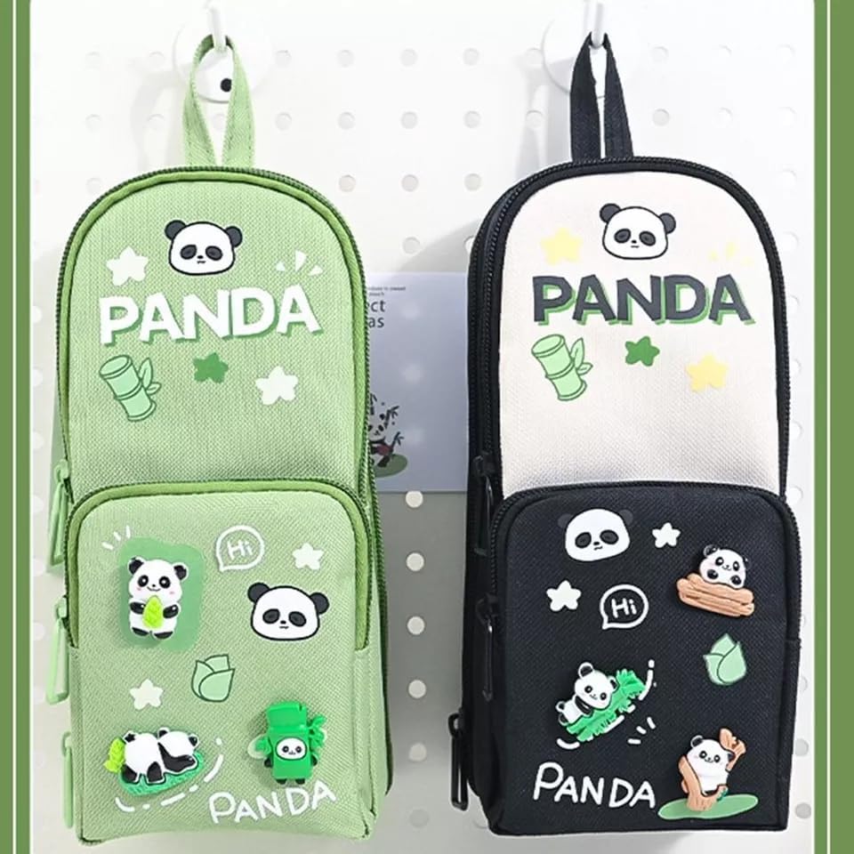 Image of Three Layer School Bag-Shaped Pencil Pouch, Large-Capacity Pencil Pouch with Zipper, Multipurpose Pen & Pencil Case for School Supplies for Boys & Girls (Pack of 1) (Panda - Black)