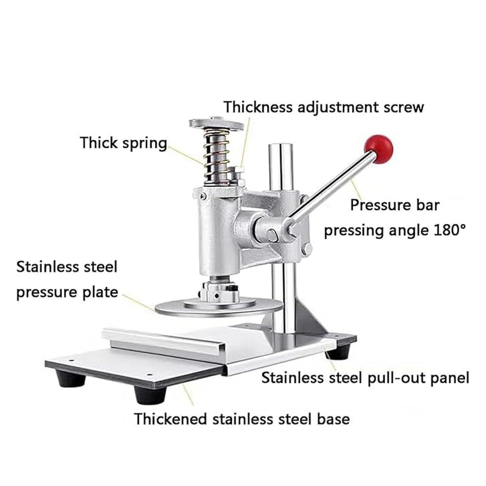 Pressa Manuale per Impasto Pizza, Pressa per Pizza in Acciaio Inox, Spessore Dellimpasto Regolabile, Ritorno Automatico, per Pizzerie, Snack Bar, Panetterie E Panifici