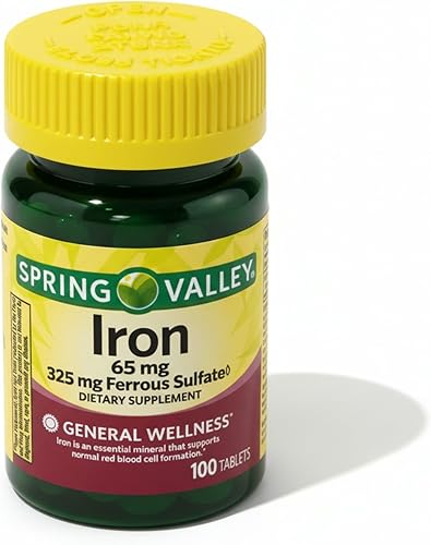 Hierro 65 mg – 100 comprimidos, suplemento de sulfato ferroso de 325 mg, pastillas veganas, Hierro para Mujeres, vitaminas diarias de hierro,