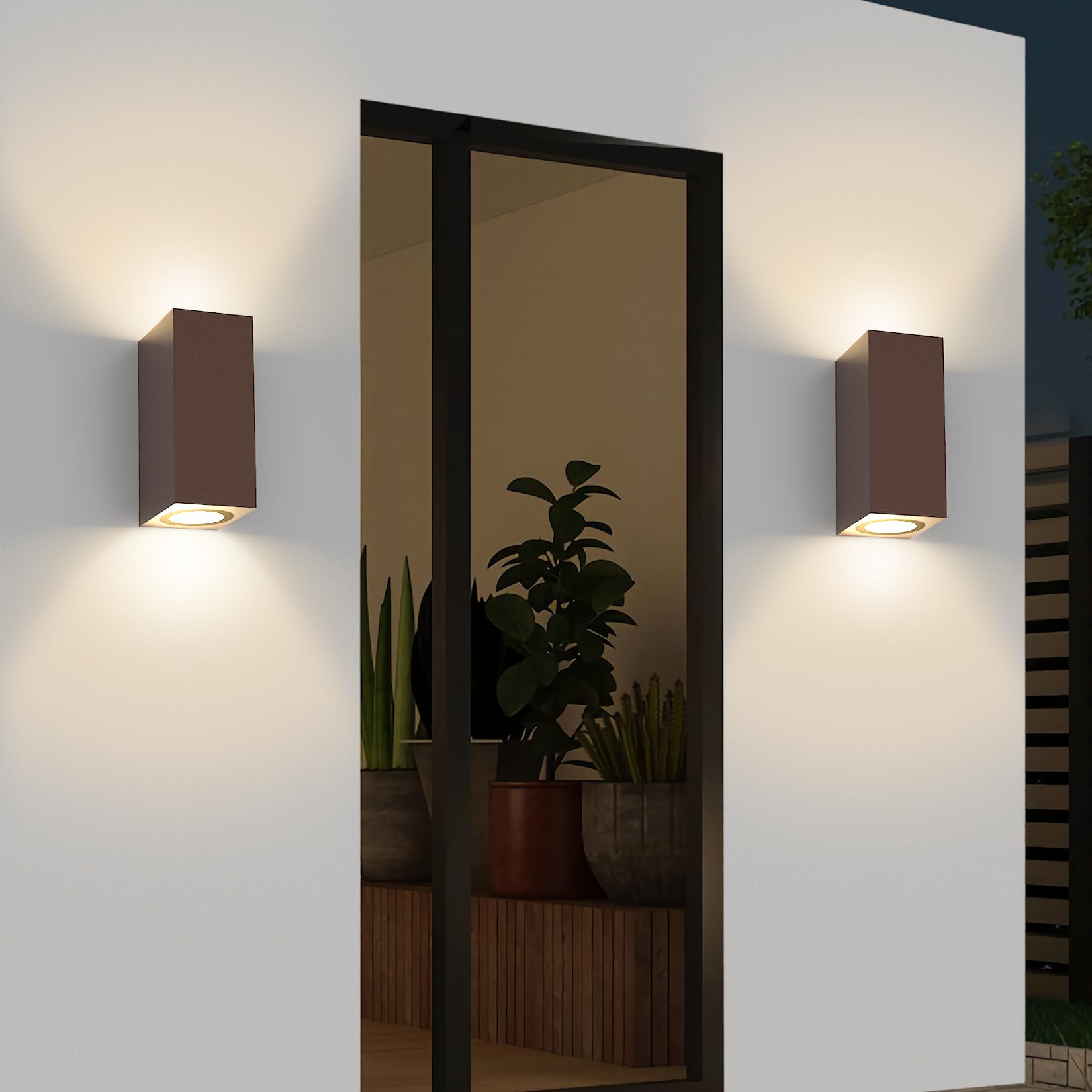 Klighten 4 Piezas Cuadrado Lámpara pared Exterior/Interior, IP65 Impermeable Color óxido Aplique Pared Exterior, GU10 Luz Pared de Aluminio Moderno para Jardines Pasillo Terraza, Bombilla no Incluida