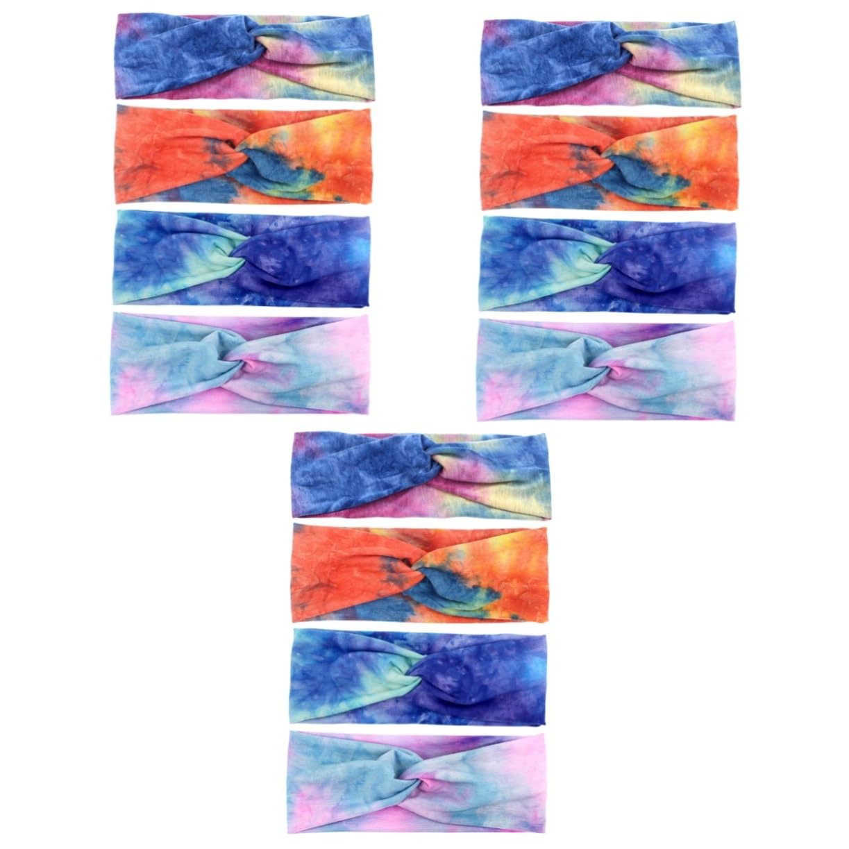 Lot De 3 Bandeaux De Sport Larges Et Élastiques Pour La Gym La Course À Pied Le Yoga Avec Divers Motifs Tie-dye Colorés 4 Pièces X 3