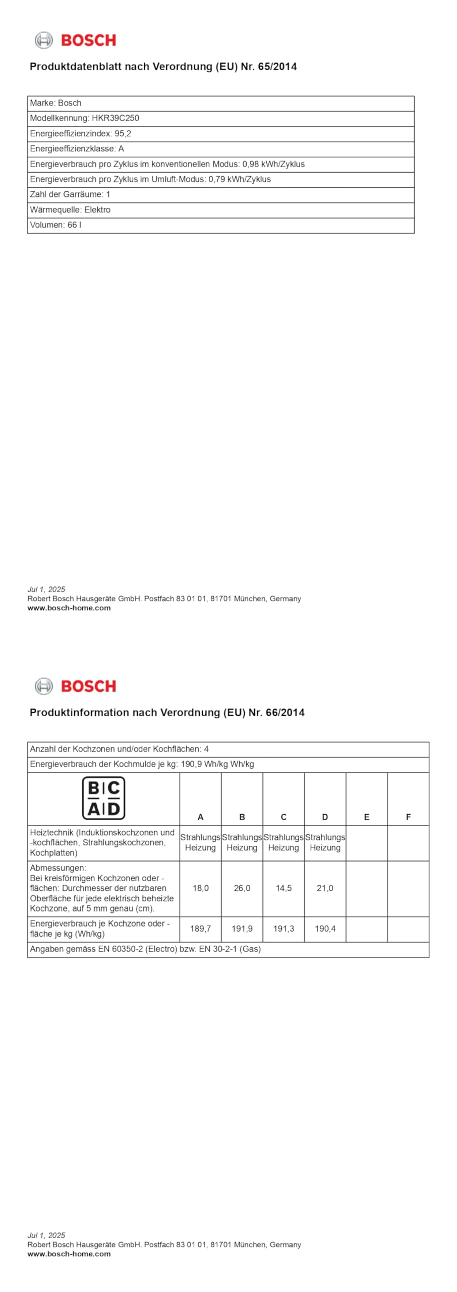 Bosch Serie 4 HKR39C250 Elektro-Standherd 60 cm EcoClean Direct 3D Heißluft LED-Display