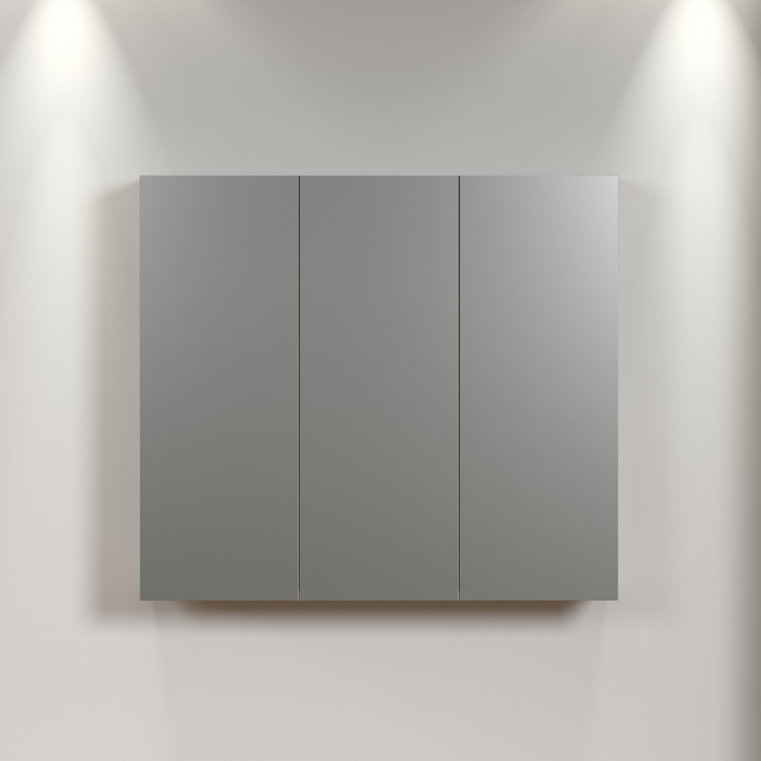 trendteam smart living - PureBliss - Armario con Espejo - Antracita/Evoke Roble - Efecto surco - 9 Compartimentos + 6 estantes - (90 x 80 x 20 cm) - Puerta Central Izquierda y Derecha