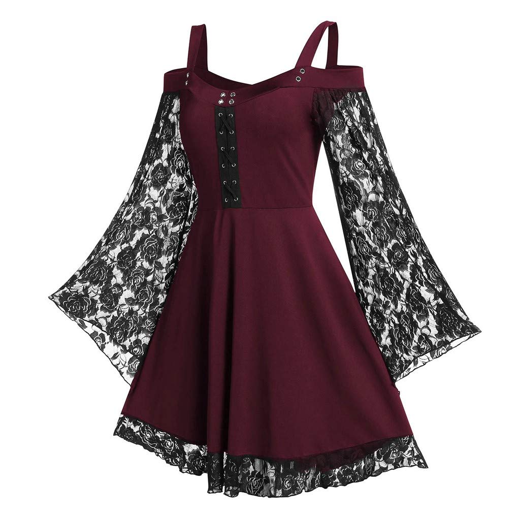 Halloween Costumes for Women Victorian Witch Gothic Lace Dresses Plus Size Medieval Costume Ladies Evening Party Prom Cocktail Swing Glad Rags Vintage Elegant A-Line Dress Maid Steampunk Clothes