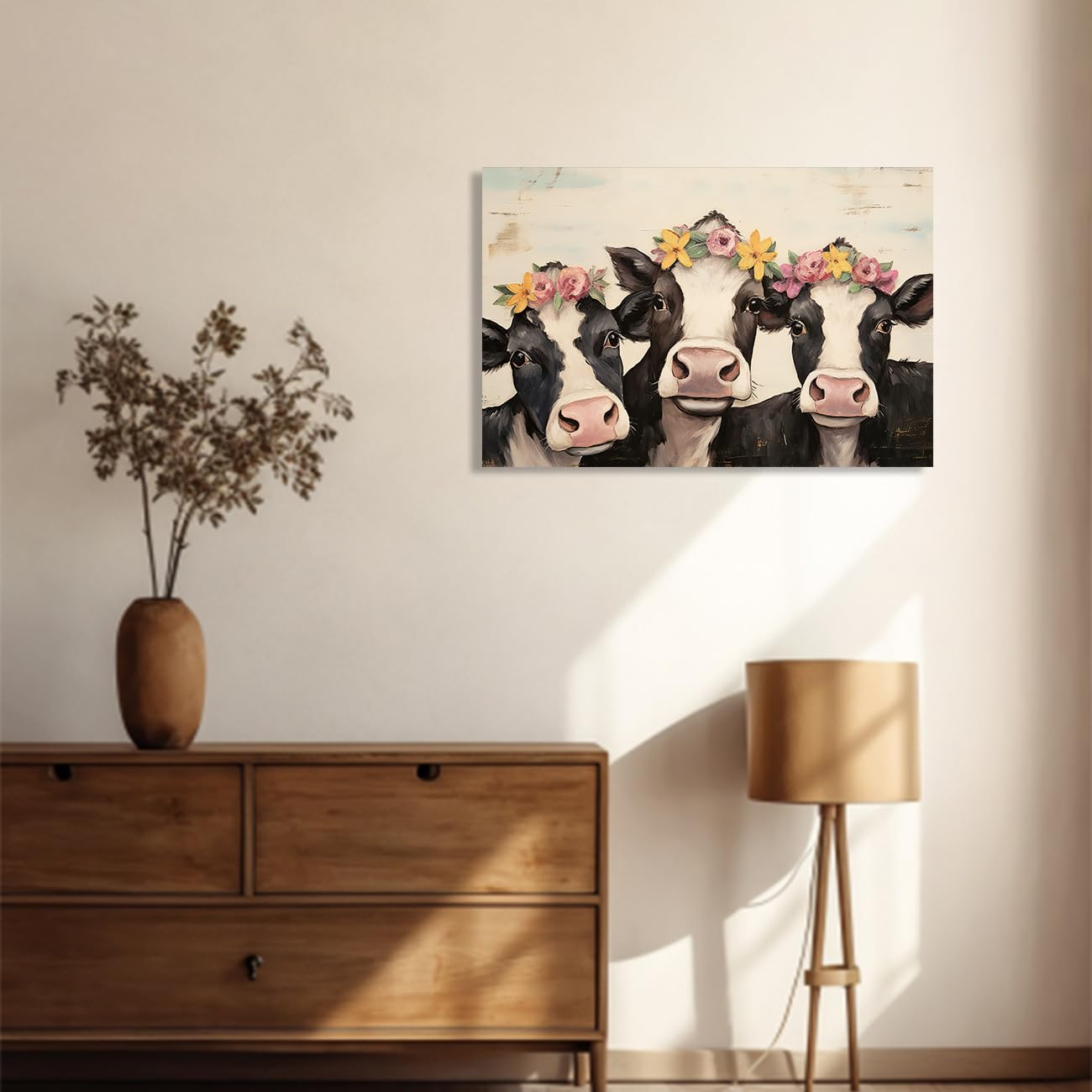 Amazon.co.jp: ZQQART かわいい牛 キャンバスウォールアート 素朴な