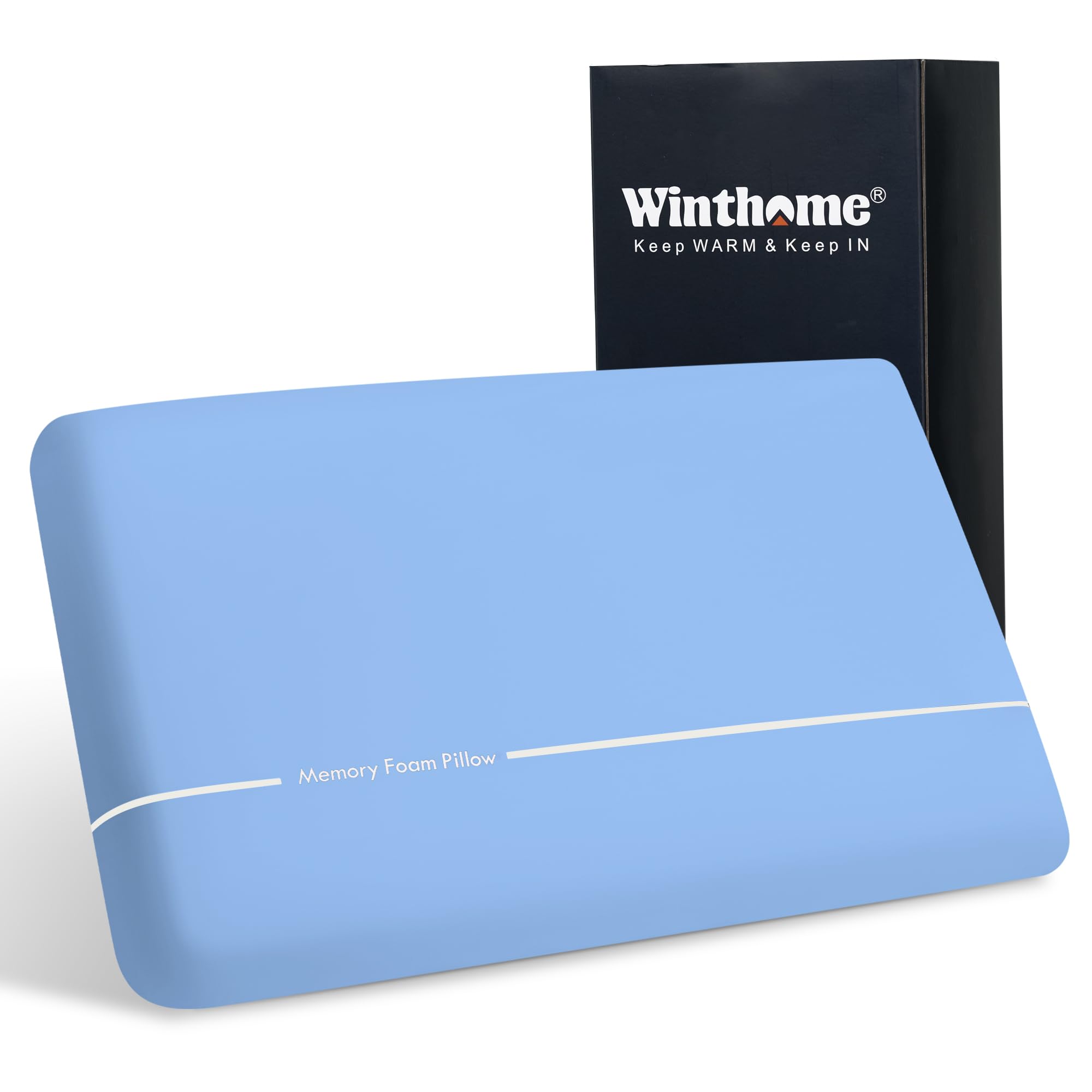 Winthome Memory Foam Pillow for Deep, Restful Sleep, Two-Sided Soft and Firm Neck Pain Pillow, 0 Glue, Slow Rebound, Suitable for Side, Back and Stomach Sleepers with Washable Cover (Blue)