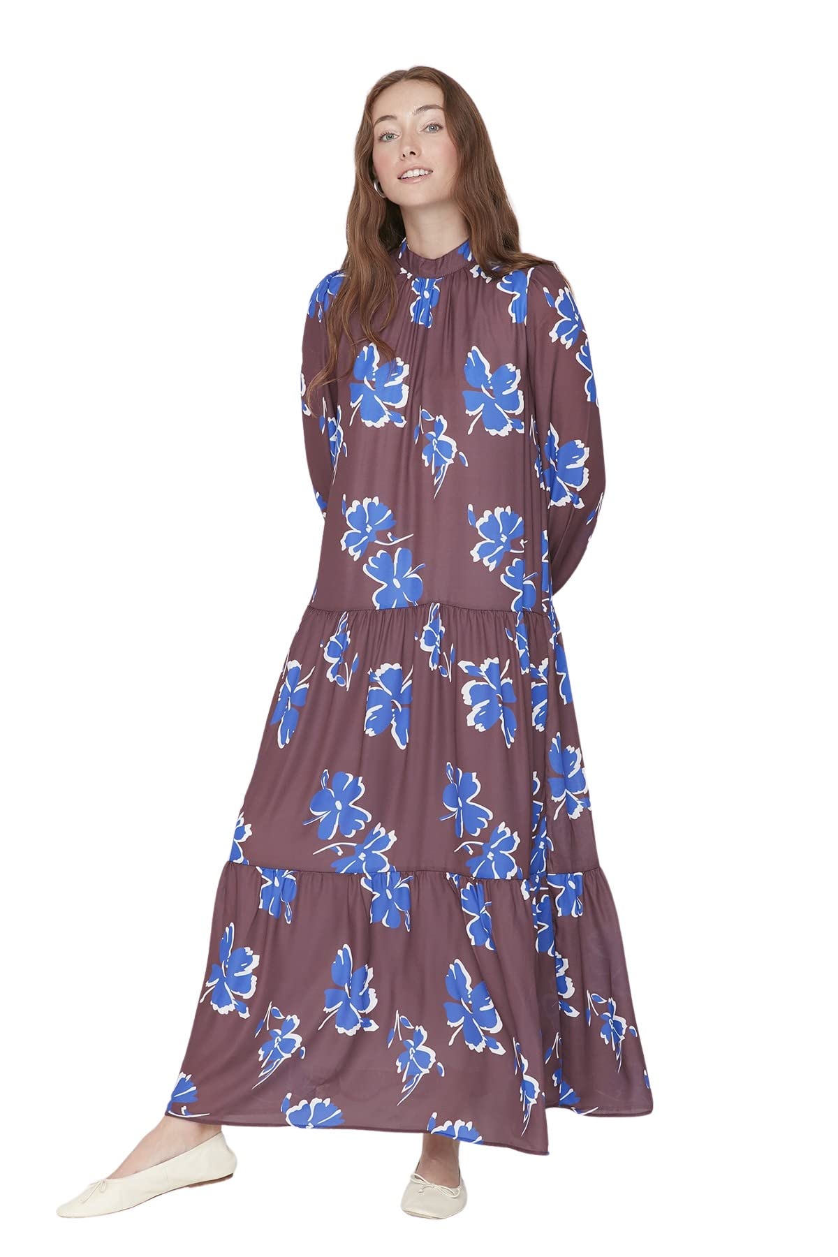 TRENDYOL Damen Trendyol Woman Design Midi Shift High Neck Knit Dress Kleid, Lila, 40 EU