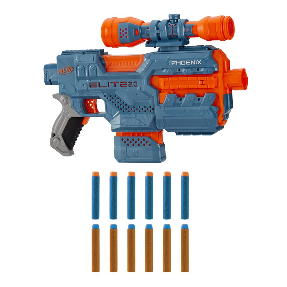 Elite 2 Phoenix CS-6 motorisierter Blaster, 12 Nerf Darts, 6-Dart Clip-Magazin, Fernrohr, Tactical Rails, Befestigungspunkte, 4AA Batterien