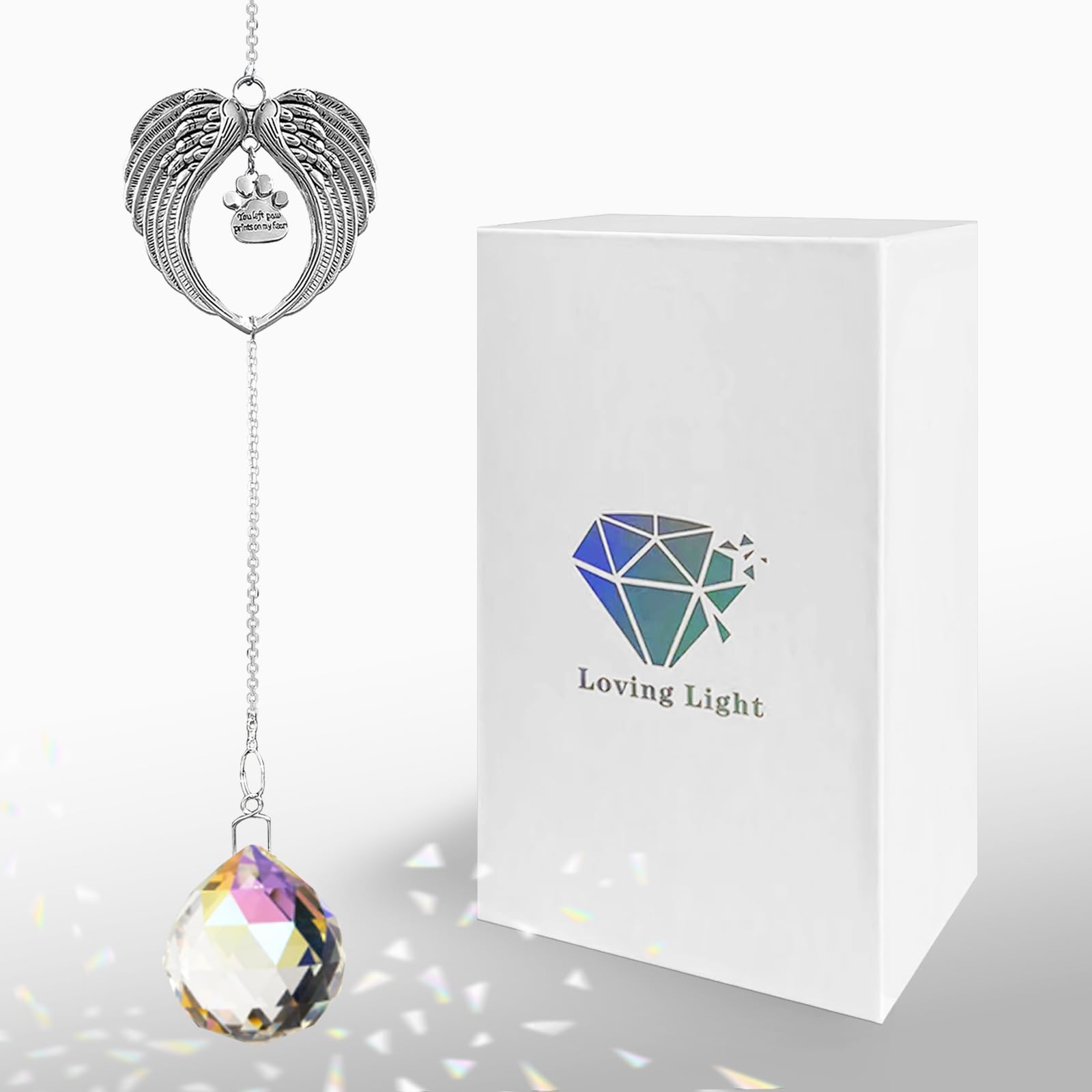 purefly Dog Memorial Gifts for Loss of Pet, Pet Loss Sympathy Gifts Clear Crystal Ball Wind Chime Window Suncatcher with Gift Box, in Memory of Dog Passing Away
