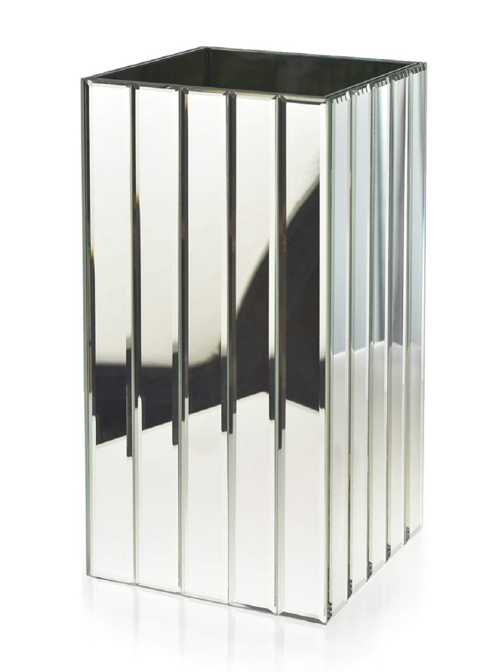 Serene Spaces LivingTall Gatsby Mirror Strip Vase - Great Gatsby Inspired Luxe Glass Vase with Bevel Edged Mirror Strips, Use for Home Décor, Event Centerpieces and Much More, 6 ¼" SQ x 12 ½" H