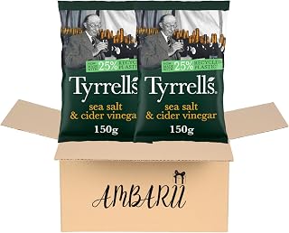 AMBARII Tyrrell's Sea Salt and Cider Vinegar Potato Crisps, 150g, 2 Pack
