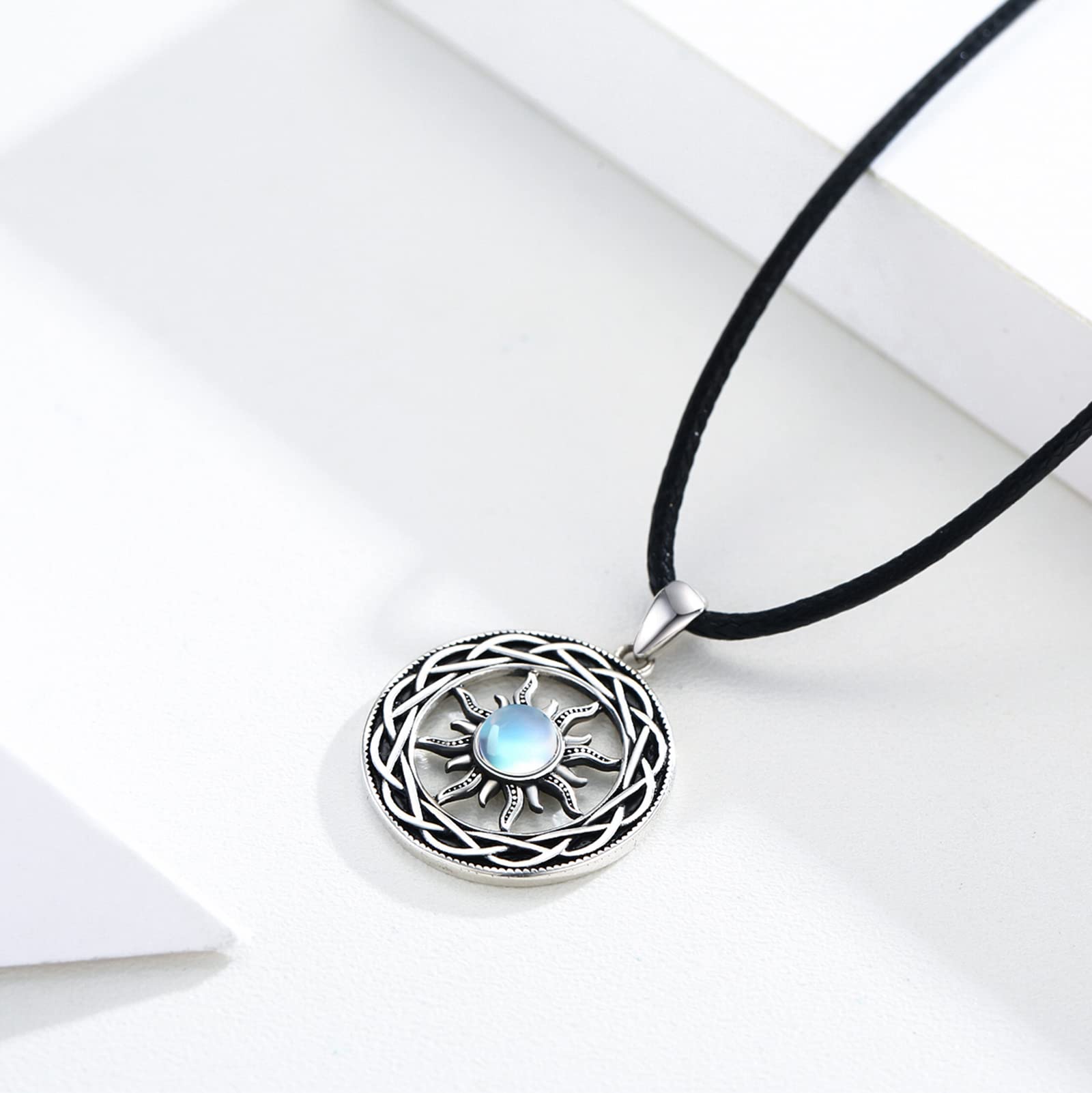 Naszyjnik ze srebra wysokiej próby 925, łańcuszek celtycki, amulet, dla kobiet, dziewcząt, mężczyzn, prezent, Srebro szterlingowe, Kamień księżycowy