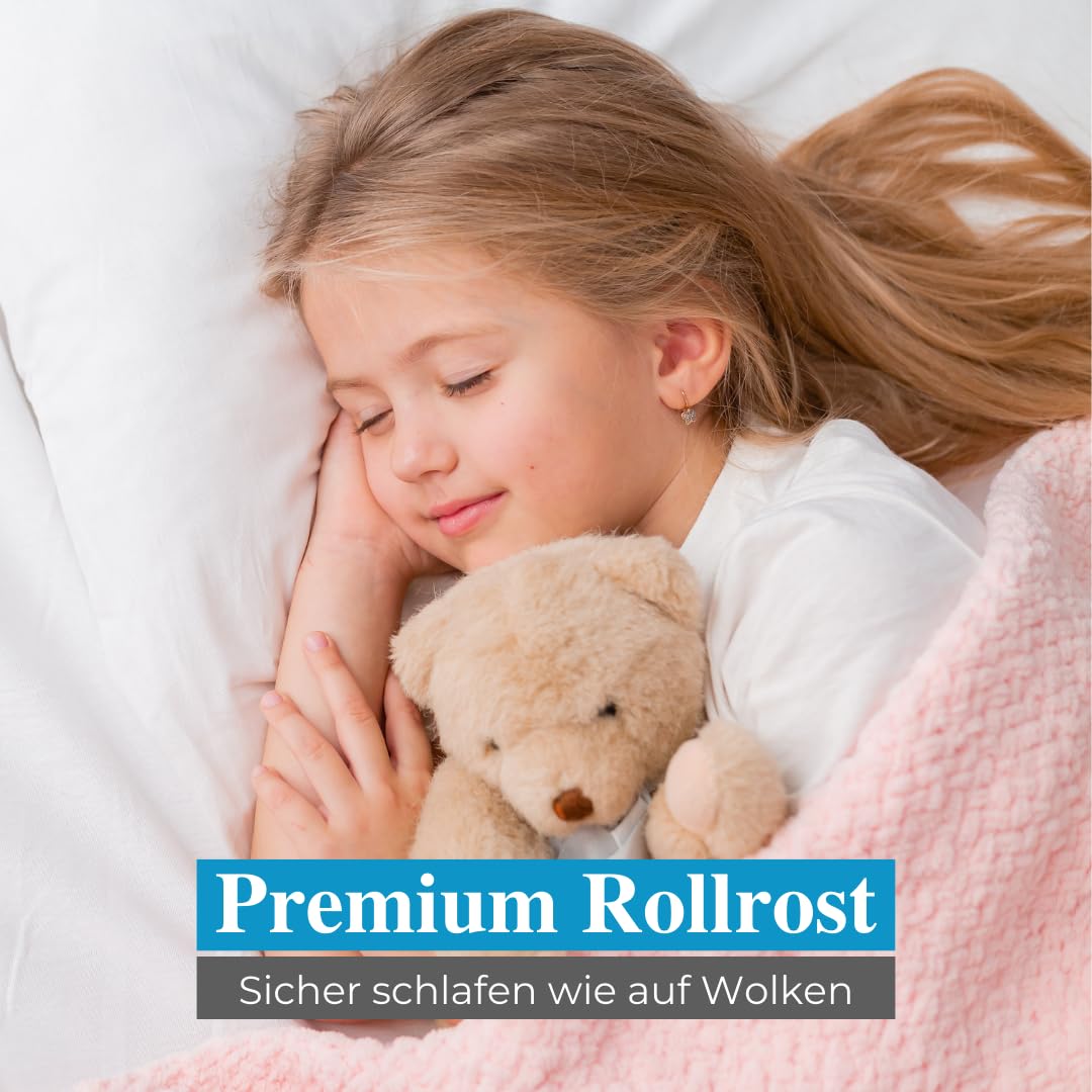 ALAVYA HOME® Sommier à lattes en bois de hêtre massif - Relié avec ruban pour lit d'enfant - Sommier à lattes déroulables avec 16 lattes - Conçu pour les matelas en mousse (80 x 160 cm)