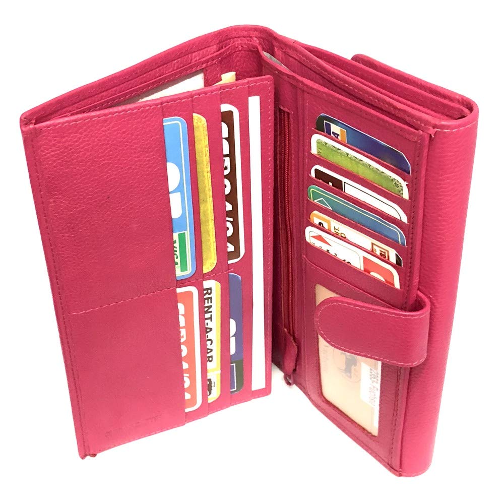 LOLUNA® Compagnon de Voyage Multifonction Double Face Tout en Un, Porte chéquier, Carte, Monnaie et identité - idée Cadeau Noël, fête, Anniversaire - Fuchsia