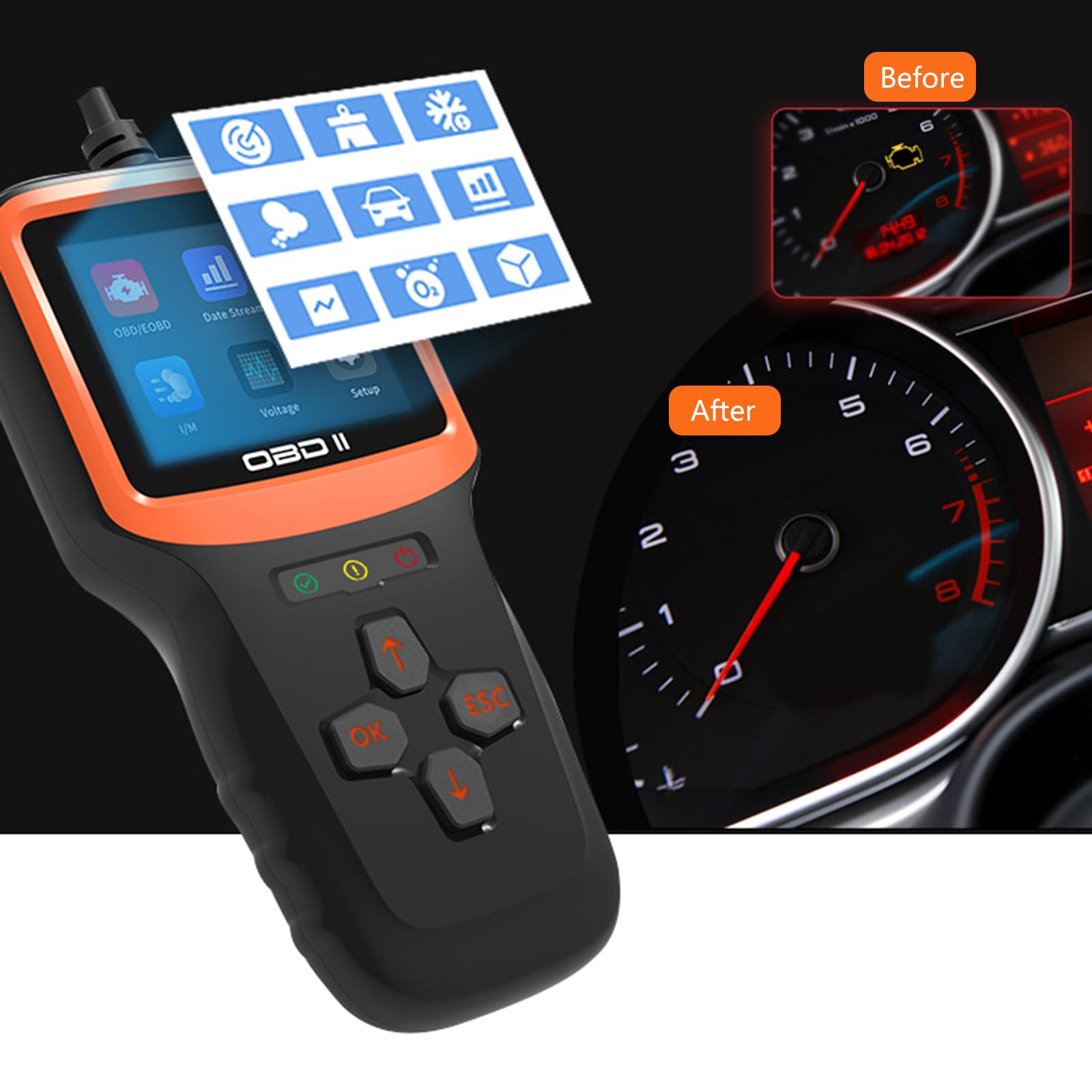 Lettore di codice automobilistico Rilevatore di guasti OBDII EOBD Strumento diagnostico professionale per auto Strumento diagnostico per auto Diagnosi dei guasti del motore Analisi dei dati in tempo