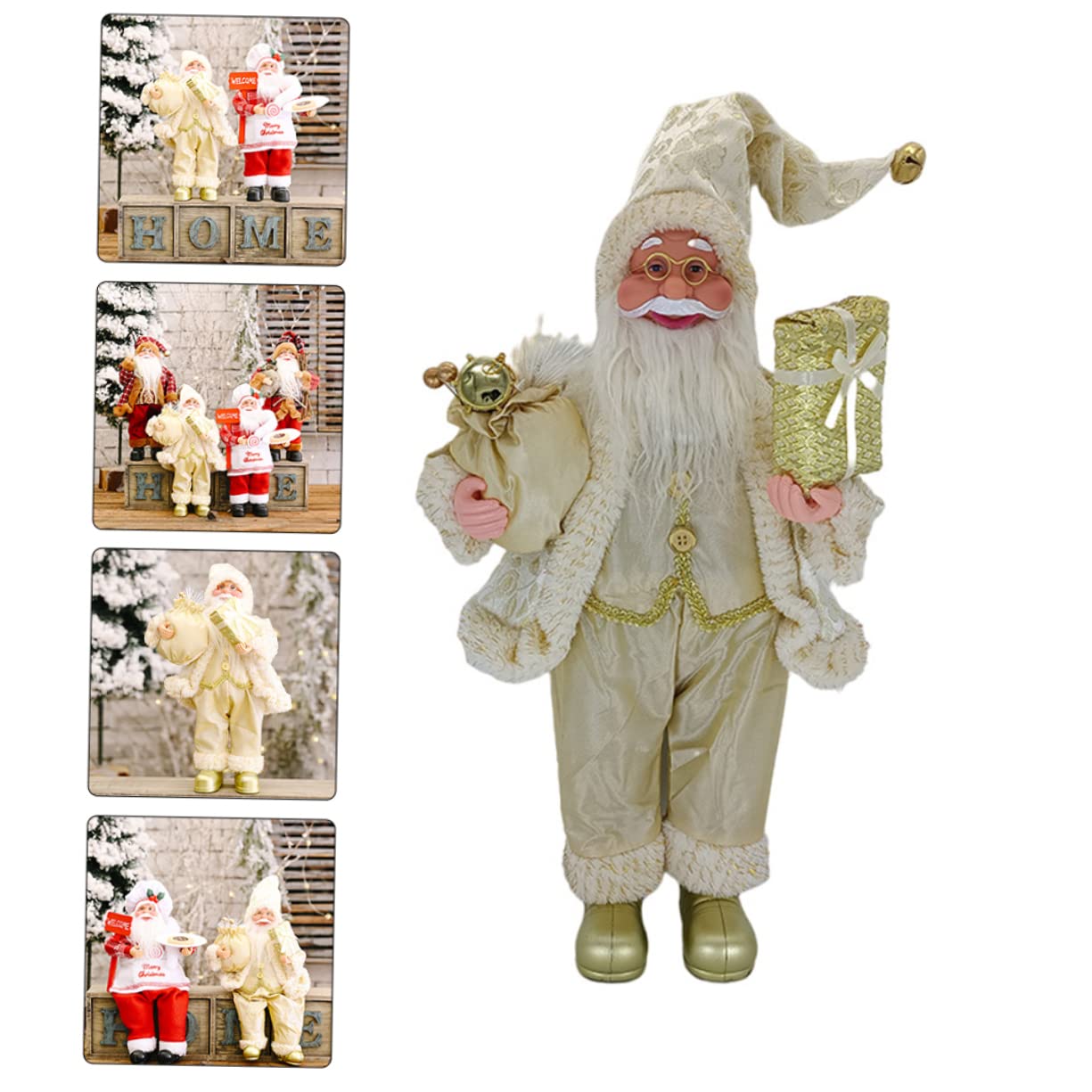 Amosfun 2St Stehender Weihnachtsmann Weihnachts Figuren weihnachtsfigur weihnachtdeko Puppenhausspielzeug Weihnachten Urlaub Weihnachtsstatue Weihnachts-Weihnachtsmann-Statue Stoff Golden